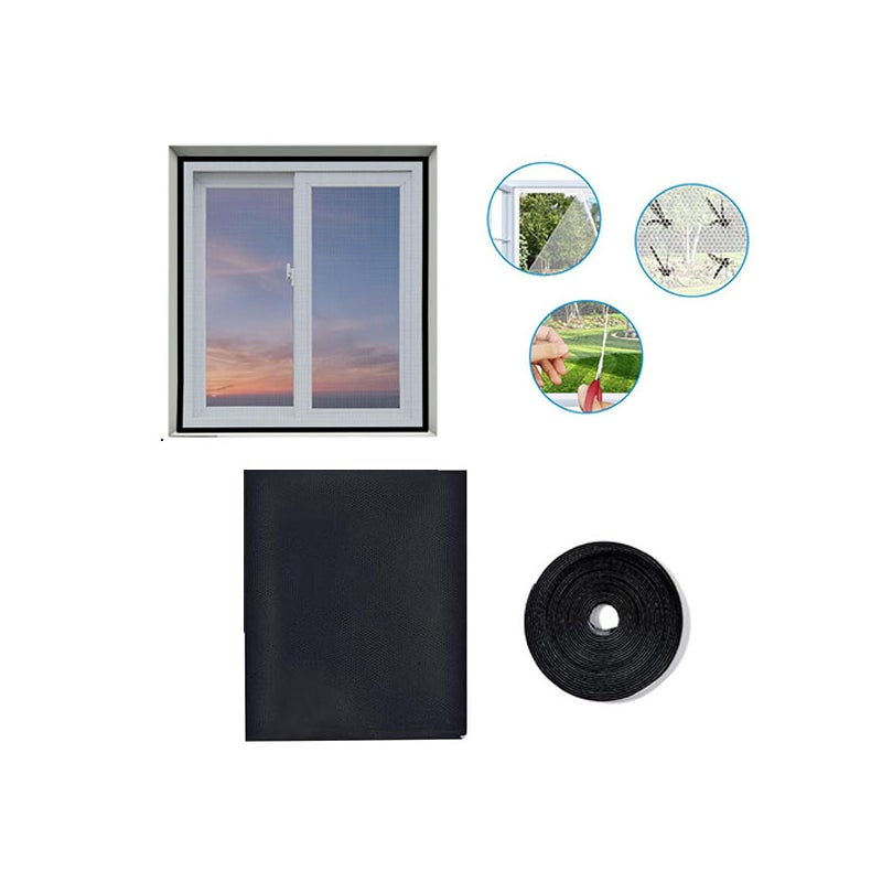 1 szt. moskitiery okiennej, z 1 taśmą samoprzylepną, 150 x 200 cm samoprzylepna siatka przeciw owadom, wycinana moskitiera okienna (czarna)