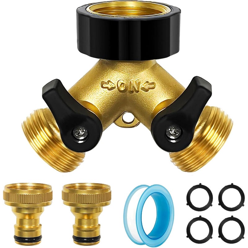 3/4" 2-drożny adapter ogrodowy typu Y, adapter do kranu ogrodowego z oddzielnym zaworem odcinającym (złoty)