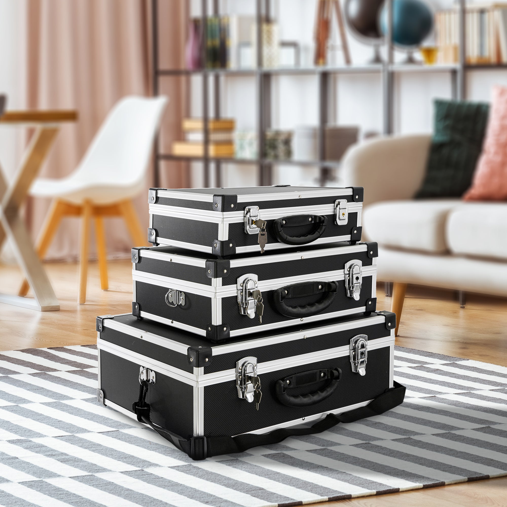 Set De 3 Valises Rigides AREBOS - ABS Rouge - Trolley 360° - Tailles M, L, XL