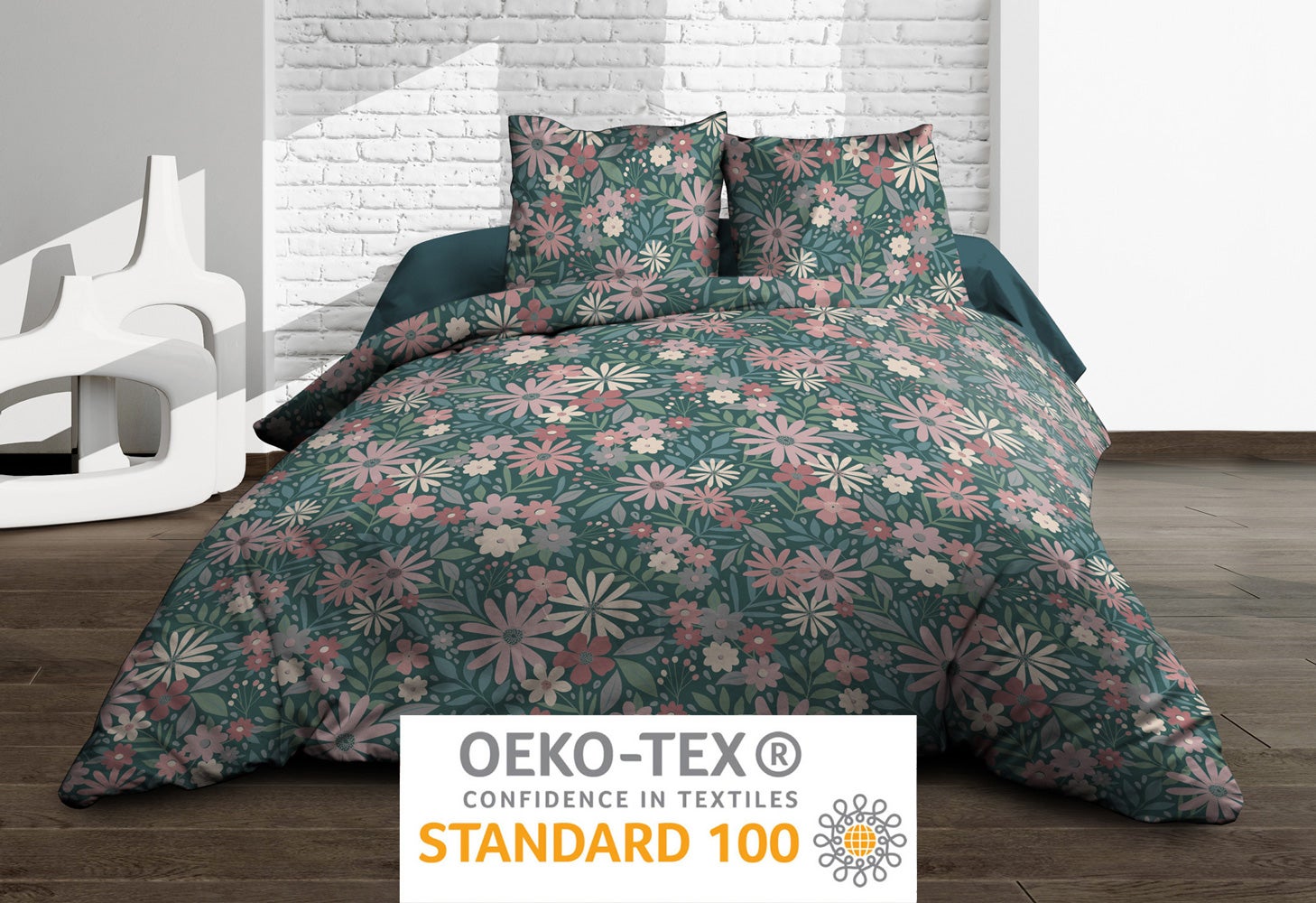 Parure Drap plat + drap-housse 160x200 + 2 T - Pur coton 57 fils - Maguy - 5