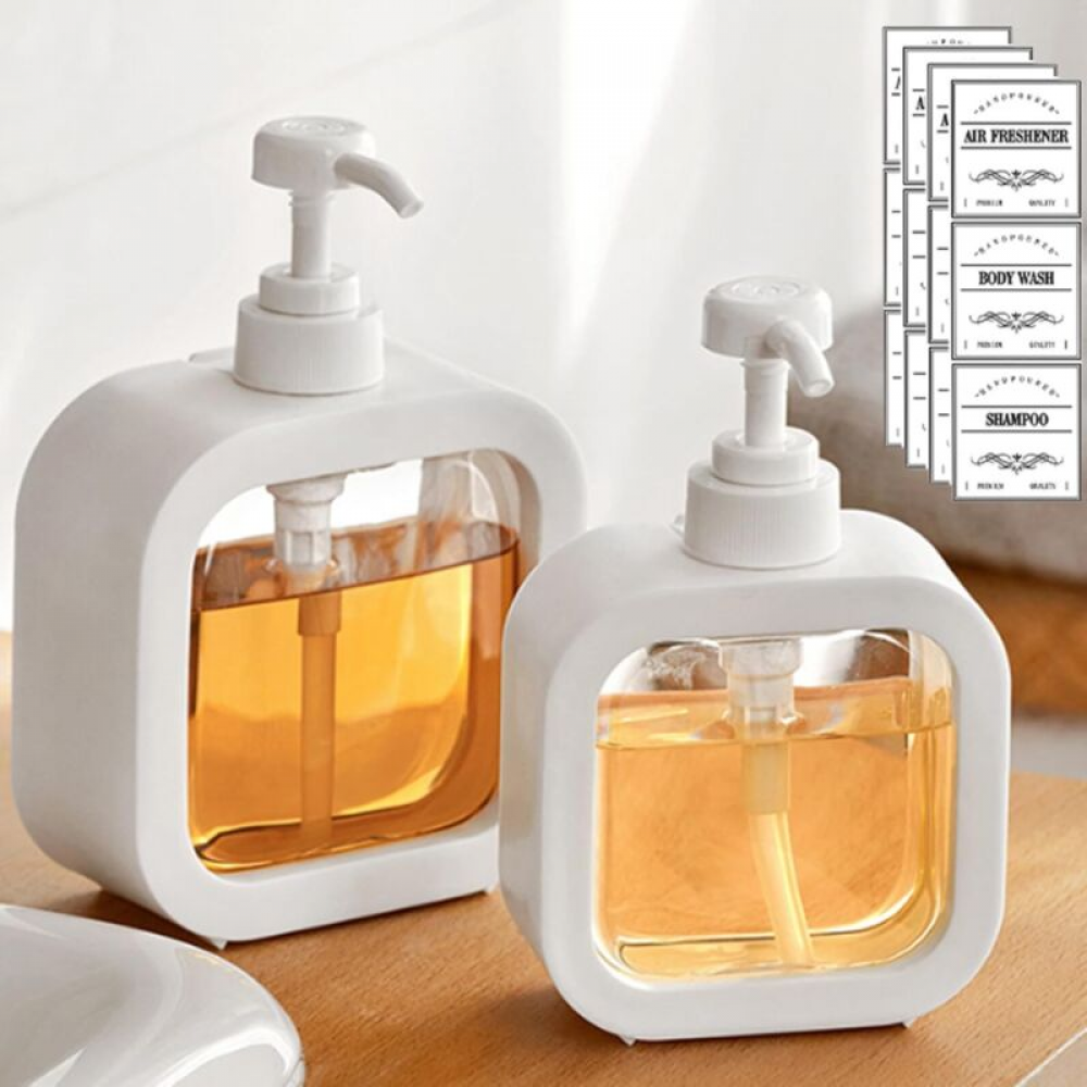Dozownik mydła, dozownik mydła kuchennego z możliwością uzupełniania i dozownik mydła łazienkowego, mydło z wodoodporną etykietą, 300 ml, 2 sztuki
