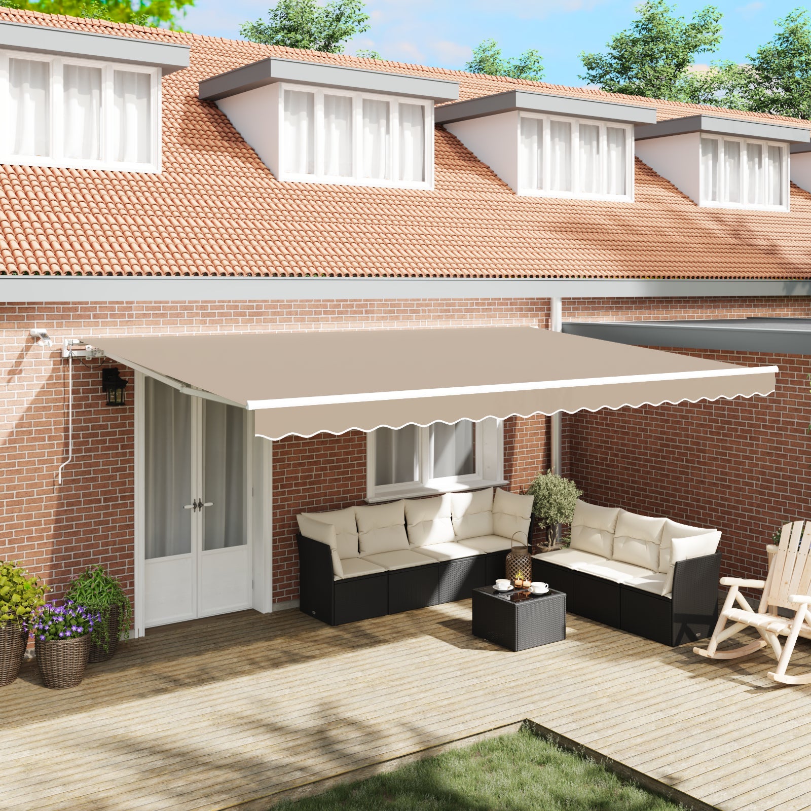 Vidaxl toldo retráctil automático con led beige 500x300 cm, vidaxl tela de reemplazo para toldo de 5x3 m beige