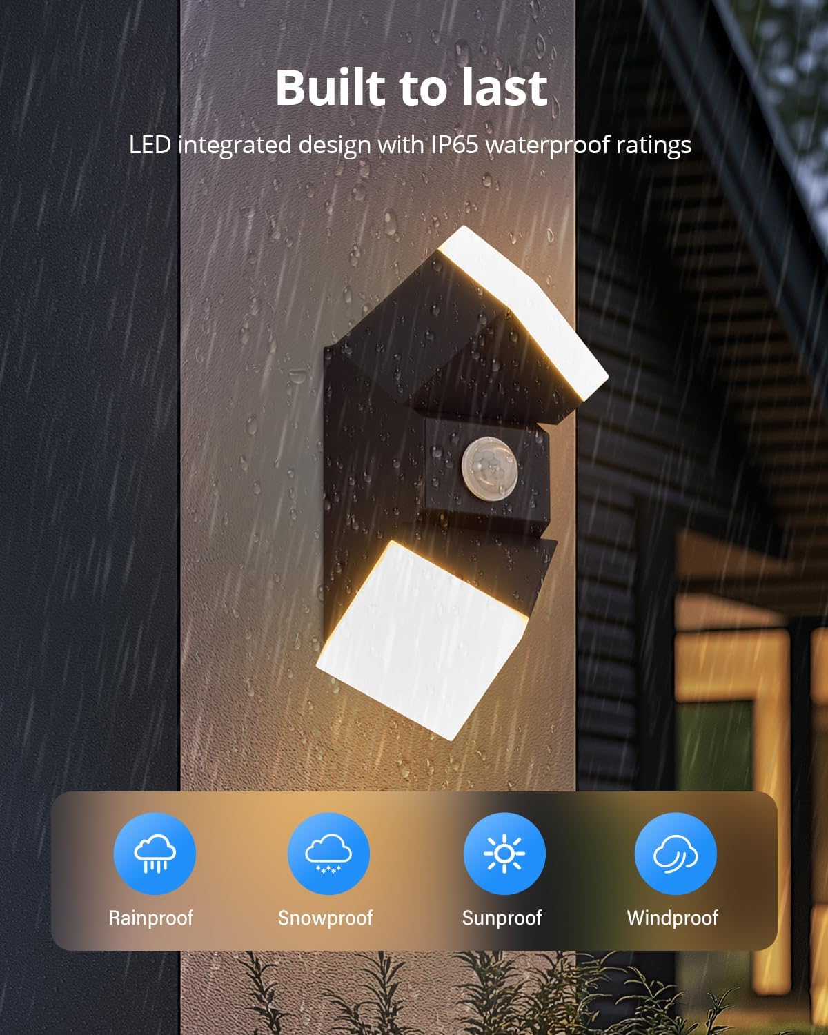 Applique murale extérieure 12 W avec détecteur de mouvement, lampe murale LED étanche IP65 avec détection, éclairage d'entrée moderne, blanc chaud 300 - 4