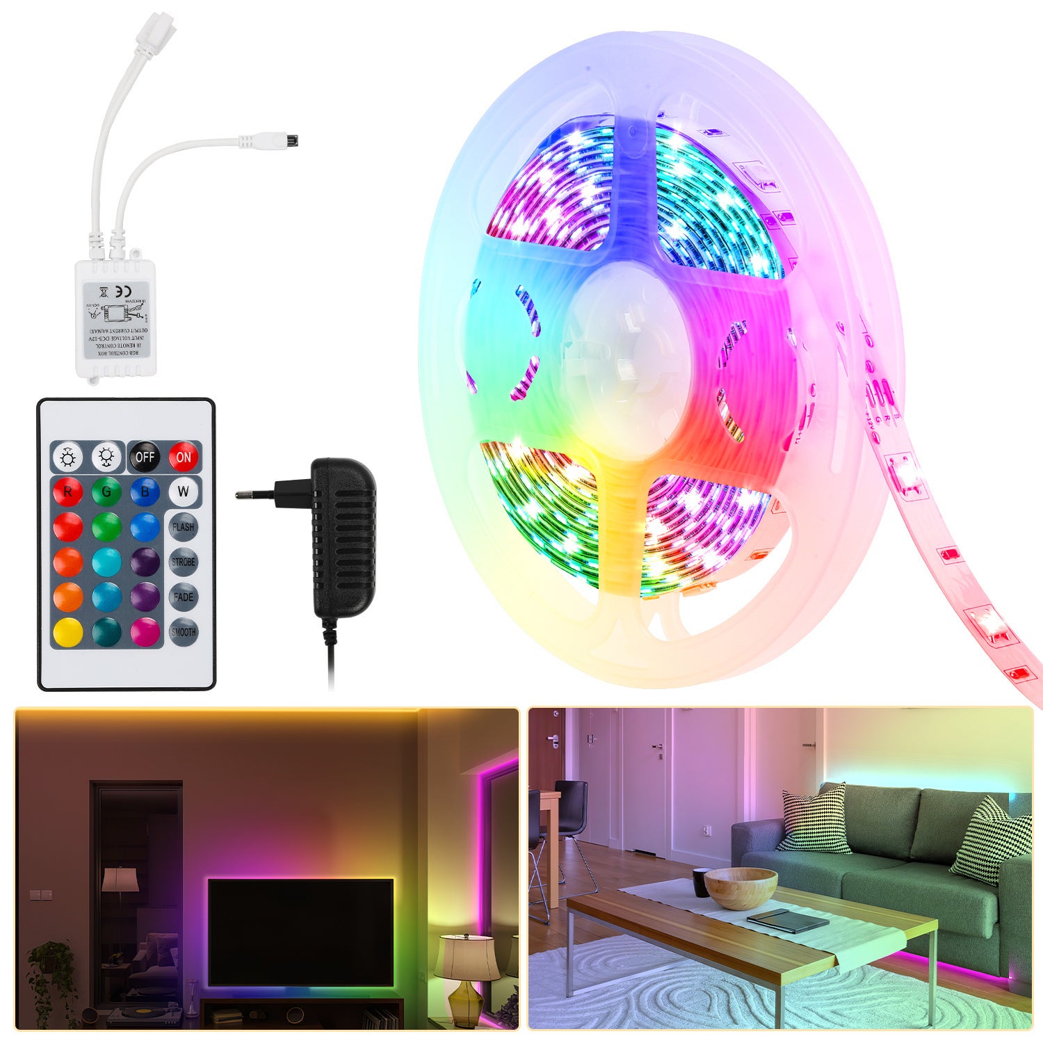 Bande lumineuse RGB LED flexible pour l'extérieur, kit de 1m 3m 5m 10m