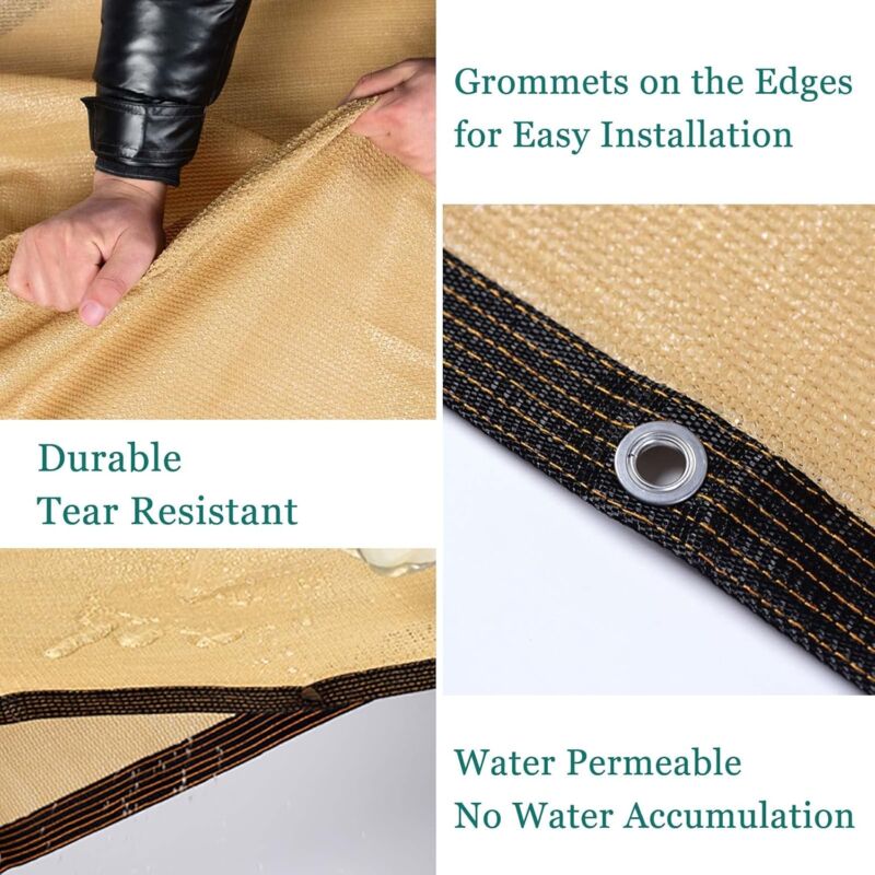 Voile d'ombrage beige, protection UV, respirante et idéale pour les serres, les tonnelles de jardin et les piscines. Dimensions : 4 mètres x 8 mètres - 3