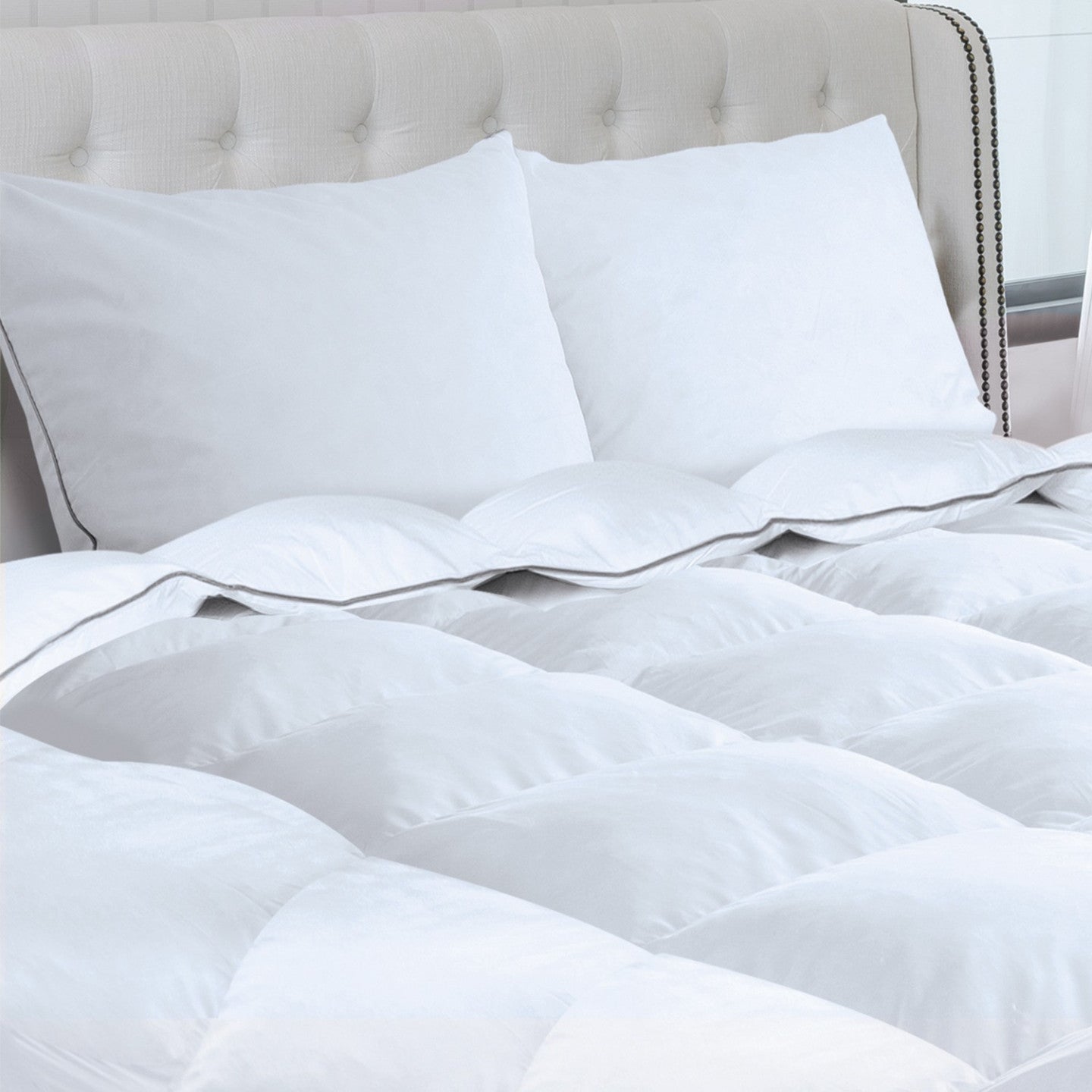 Couette D'Oie 240x260 Cm 4 Saisons - 100% Duvet & Plumes 750+ Cuin, Coton Égyptien 300TC, Ultra Moelleuse & Respirante