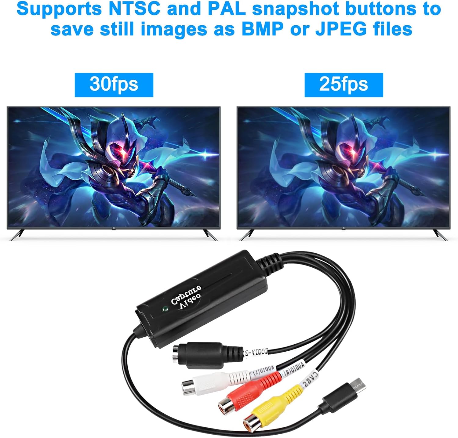 RCA AV vers USB C convertisseur vidéo Carte de Capture Adaptateur 1 Canal AV NTSC PAL vidéo s vidéo/Composite vers USB convertisseur vidéo Audio RCA - 3