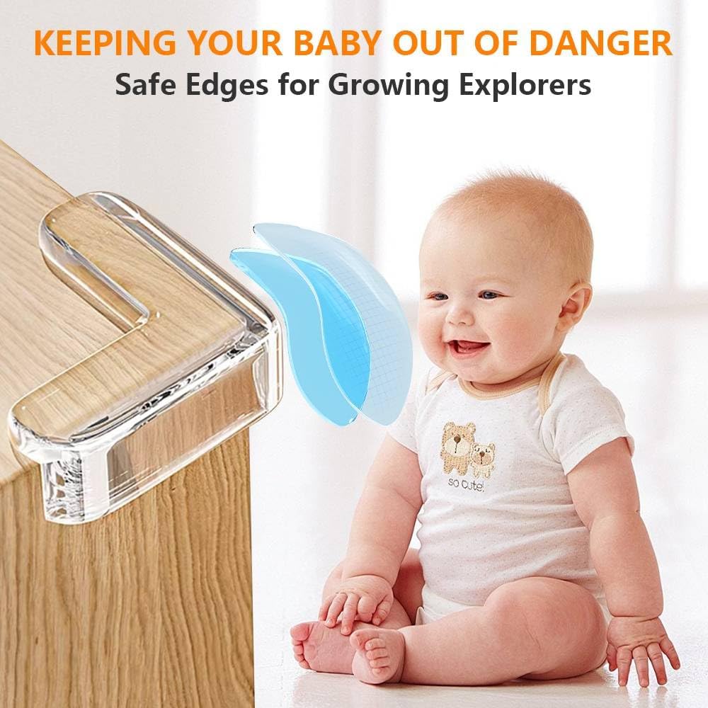 Set di 8 protezioni per angoli da tavolo a forma di L per bambini, protezioni per angoli da tavolo, protezioni per bordi, angoli anticollisione traspa - 3