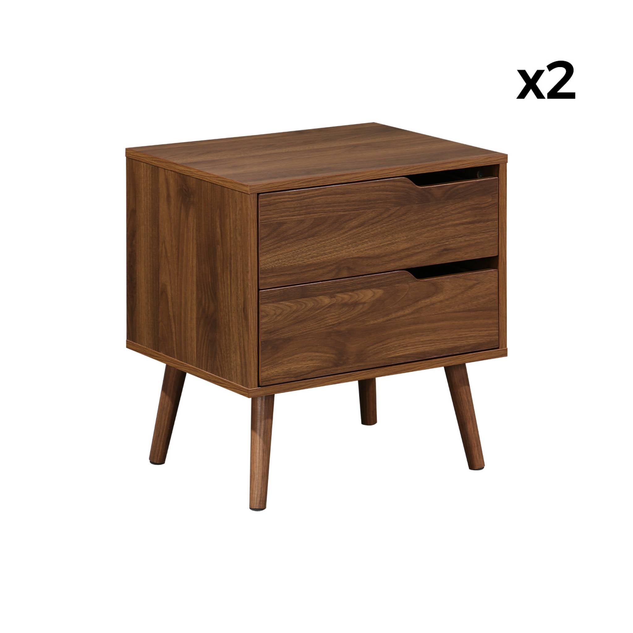 Lot de 2 tables de chevet décor bois teinté noyer. 2 tiroirs. pieds en pin massif NEPAL - 7
