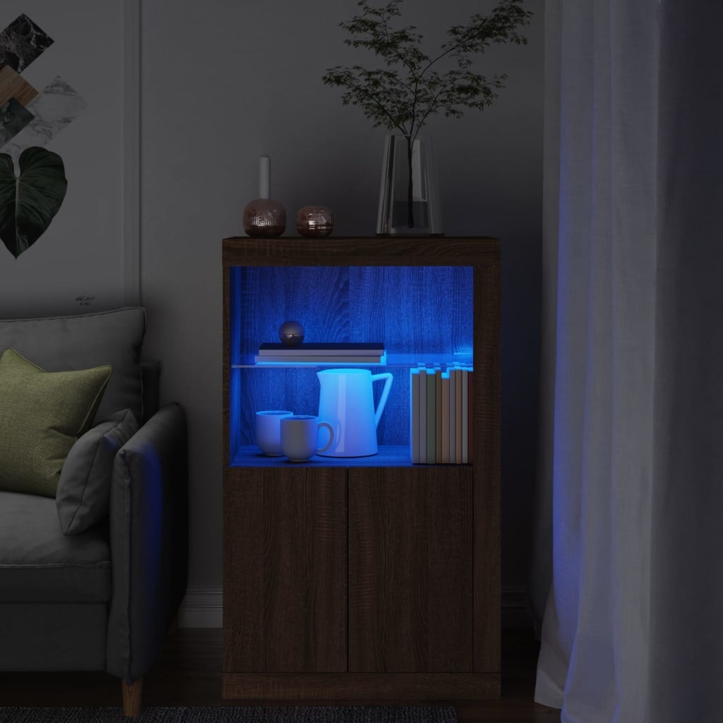 Armoire latérale avec lumières LED chêne marron bois ingénierie | Leroy ...