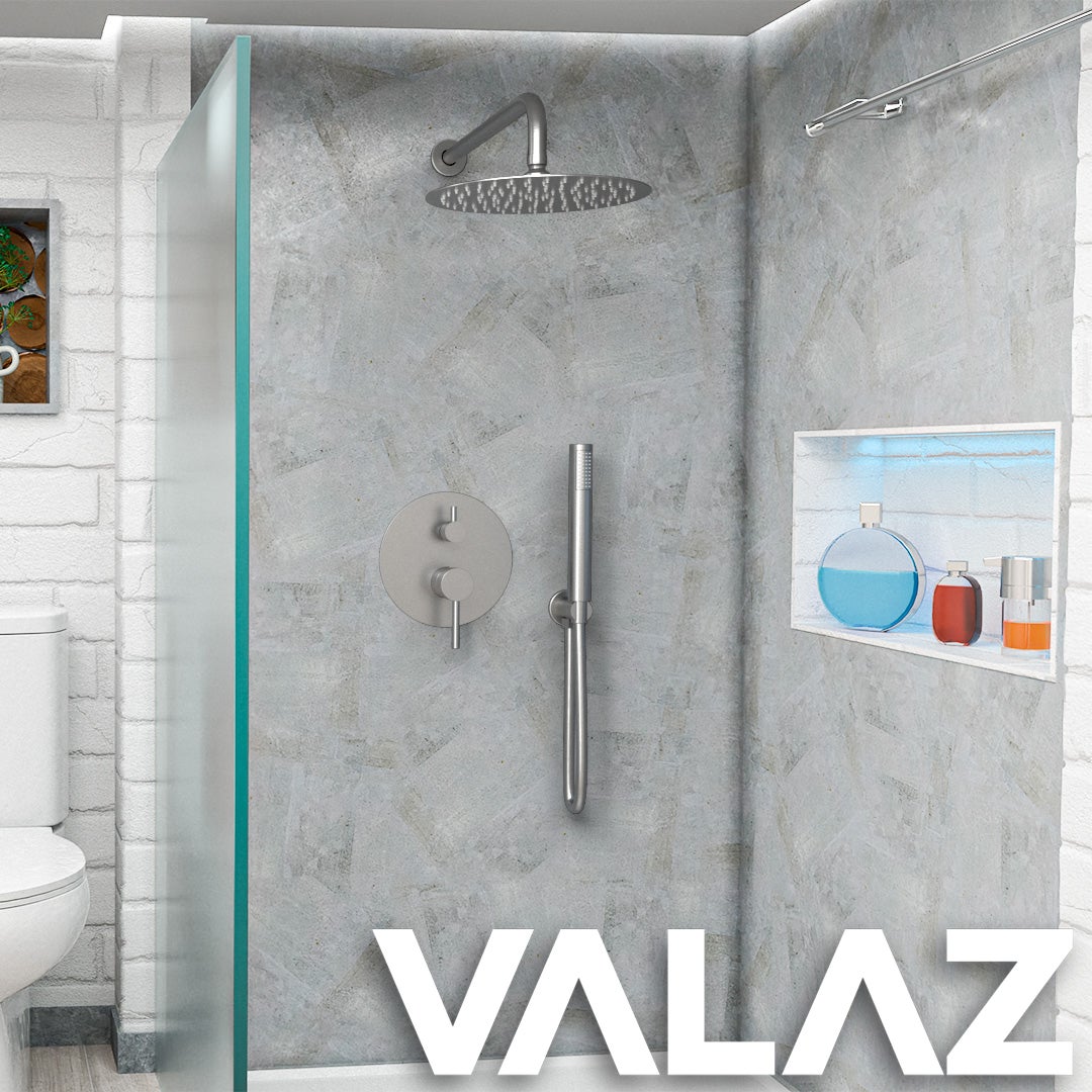 Valaz Douche murale ronde en acier brossé à encastrer - Série Jucar - 20 cm - 3