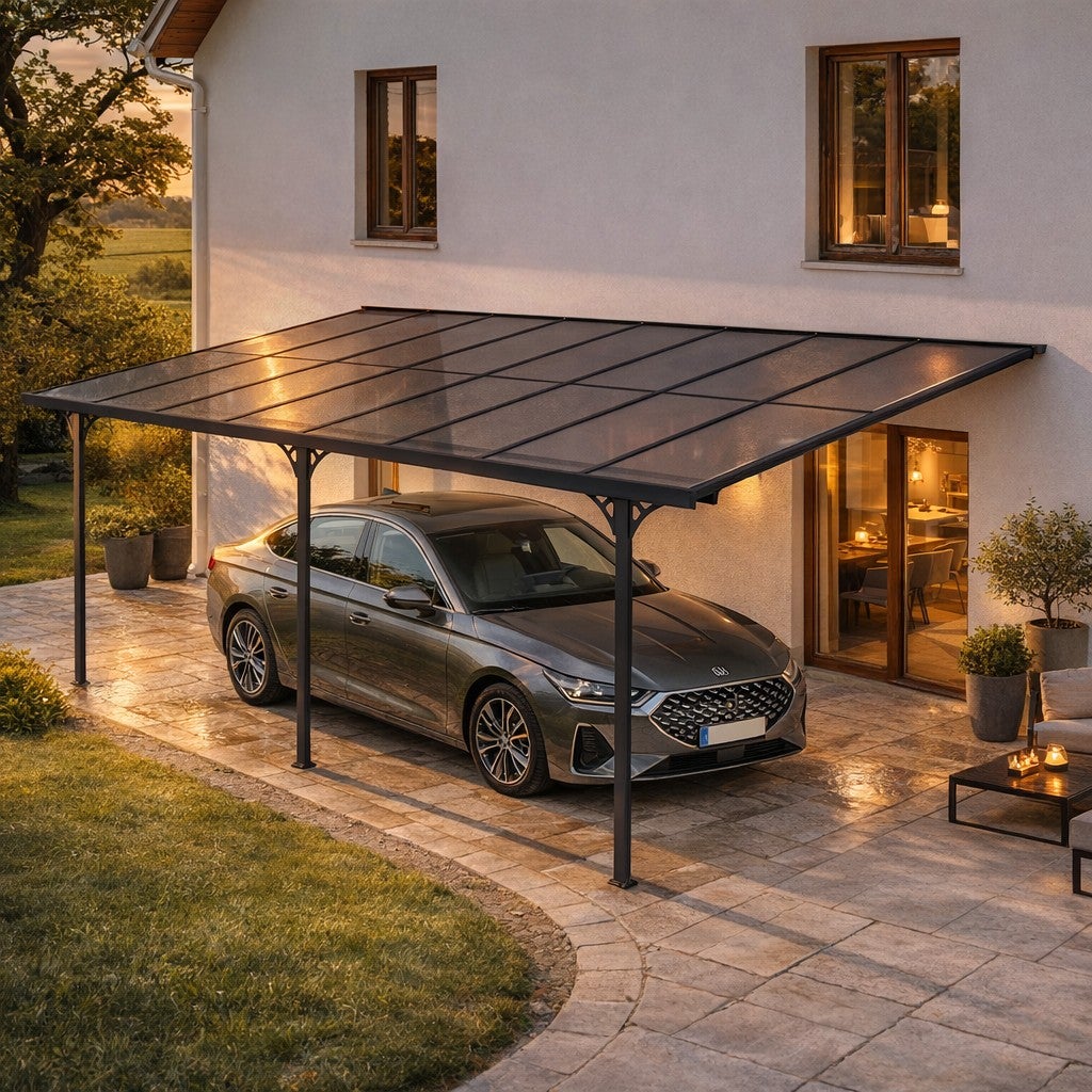 Wiata garazowa przyścienna KLEO 500L300 carport Aluminium szary