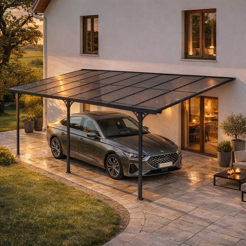 Wiata garazowa przyścienna KLEO 500L300 carport Aluminium szary
