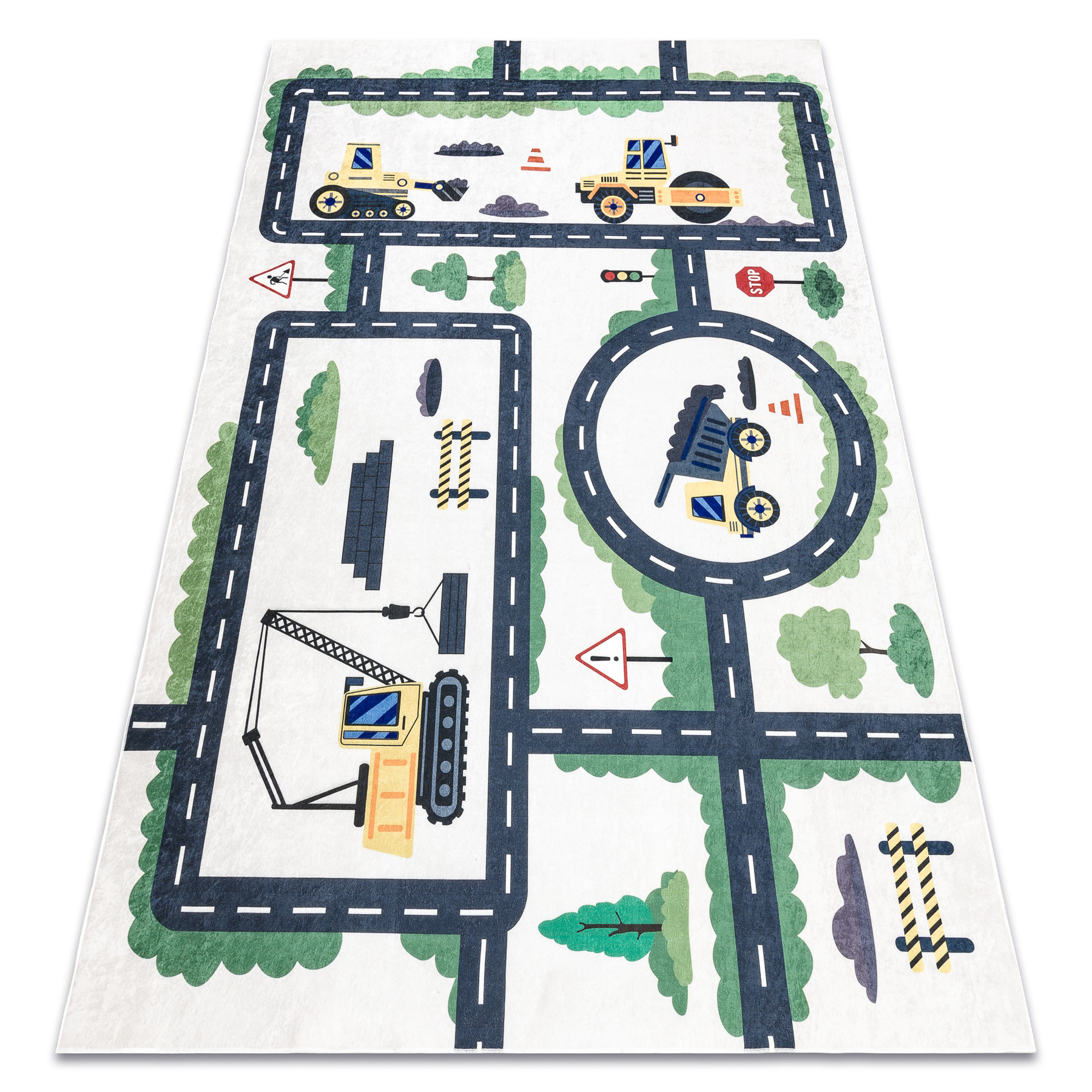Alfombra lavable bambino 2223 calles, coches para niños antideslizante - crema 160x220 cm