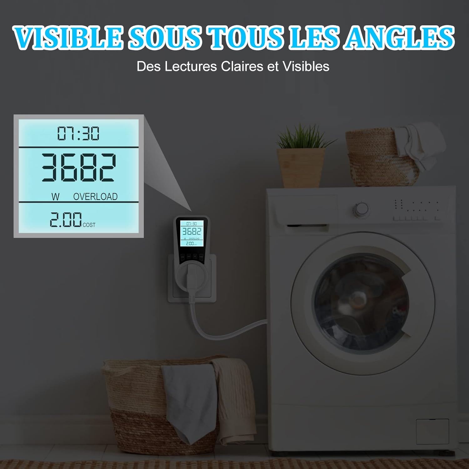 Prise Compteur d'Énergie, Consommation d'Énergie avec 7 Modes Surveillance, Écran LCD Rétroéclairé, Prise Consommation Electrique 3680W MAX - 4