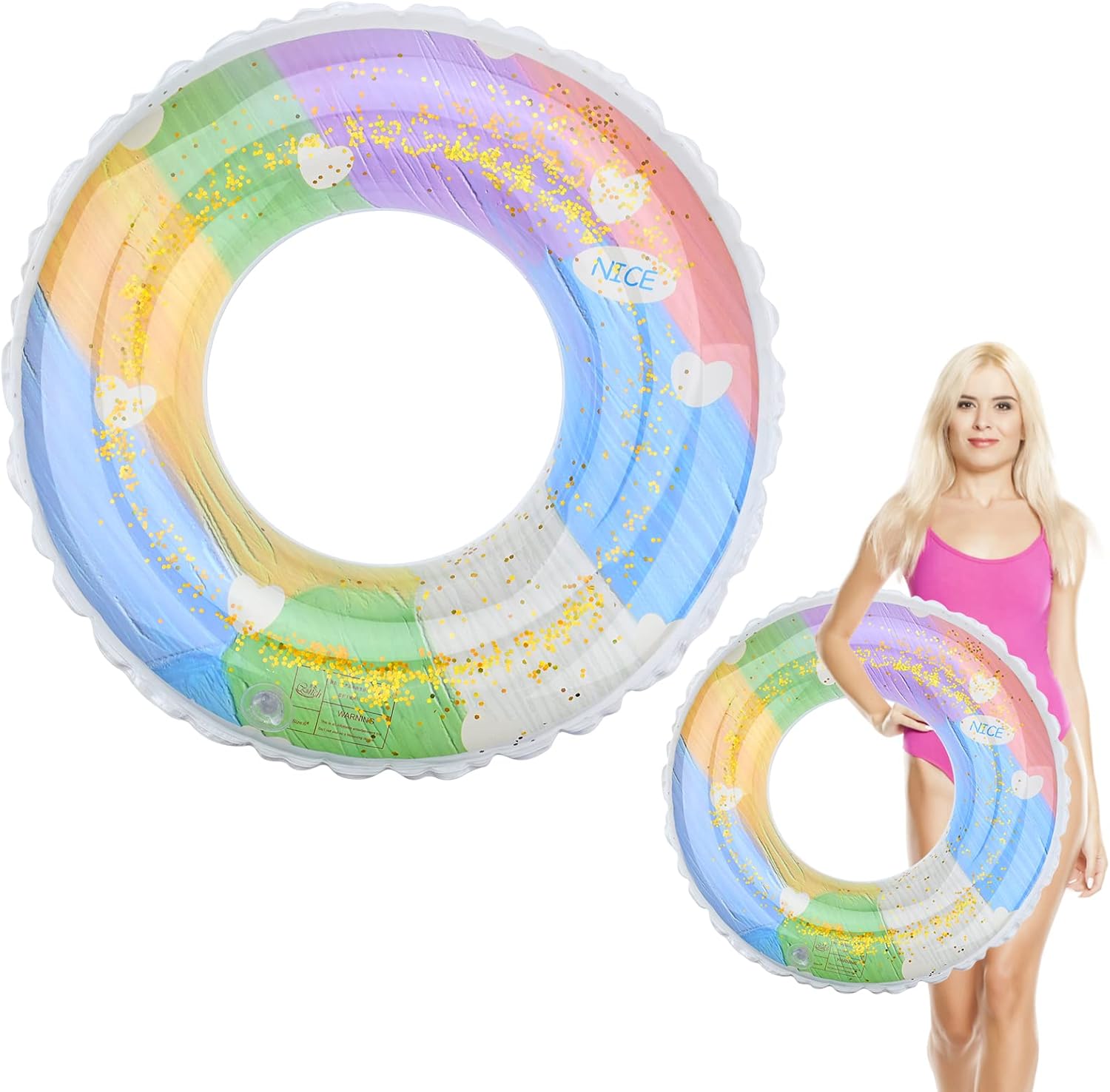 Bouée gonflable pour piscine, en caoutchouc résistant avec des paillettes arc-en-ciel, idéale pour les fêtes de garçons et de filles | Leroy Merlin