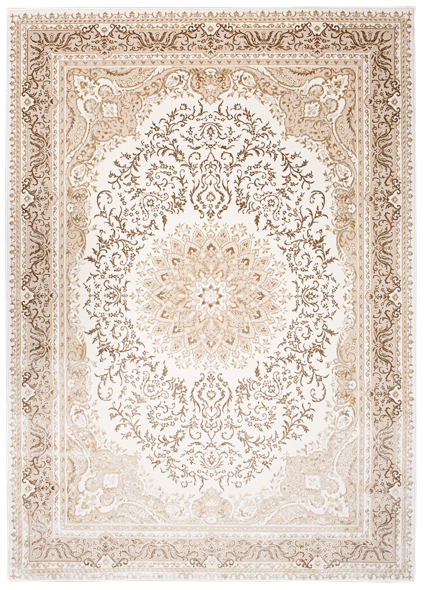 TAPISO Hera Tapis Salon Chambre Brillant Crème Marron Beige Vintage Rosace Floral Ornamental Bordé Moucheté Effet 3D OEKO-TEX 80 x 150 cm - 2