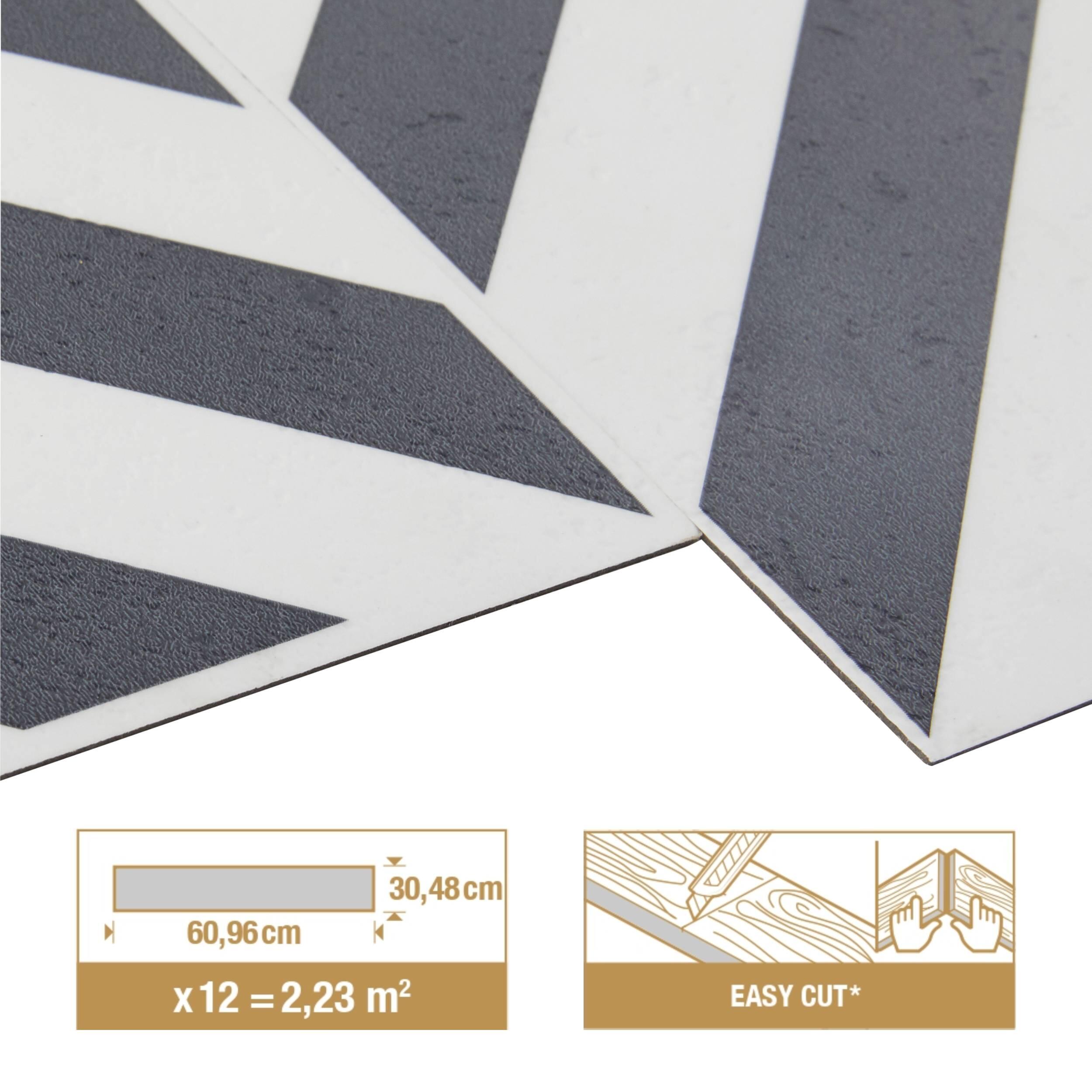 ARTENS - Telha adesiva de PVC - Efeito ladrilho geométrico preto e branco - 2,23m²/12 ladrilhos - 2