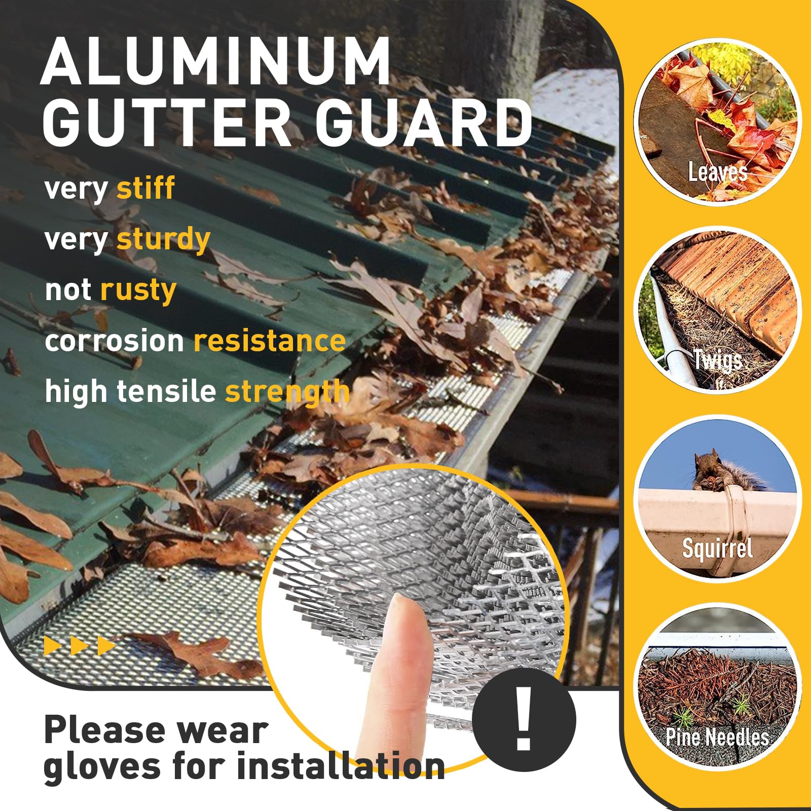 2 rouleaux de filet de protection pour gouttières, descentes pluviales et protection contre les feuilles pour briques et tuiles, 12,7 x 610 cm - 3