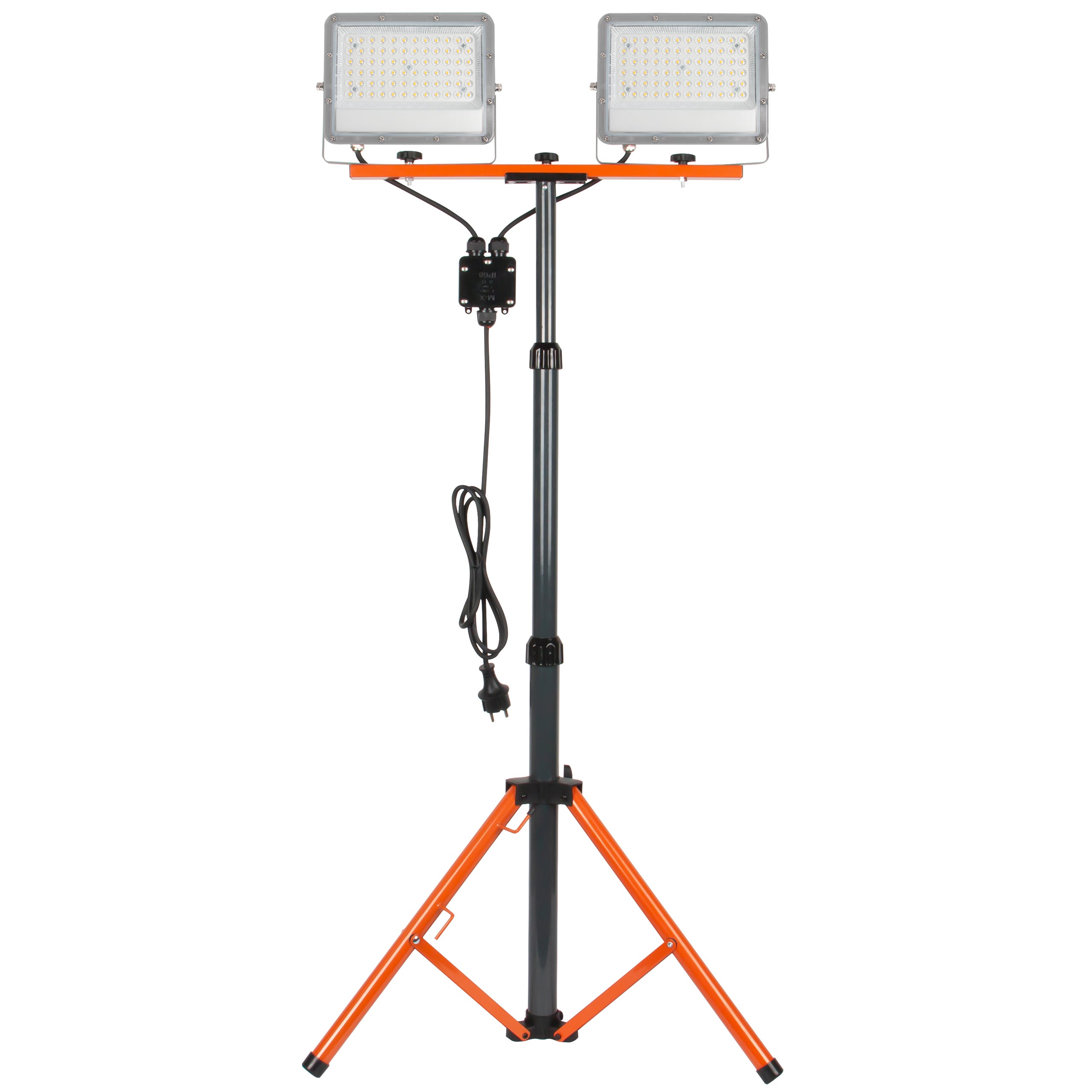 Zestaw naświetlacz halogen LED Germi 2 x50W statyw 150cm IP65 zimna biel 5000K szary pomarańczowy MasterLED