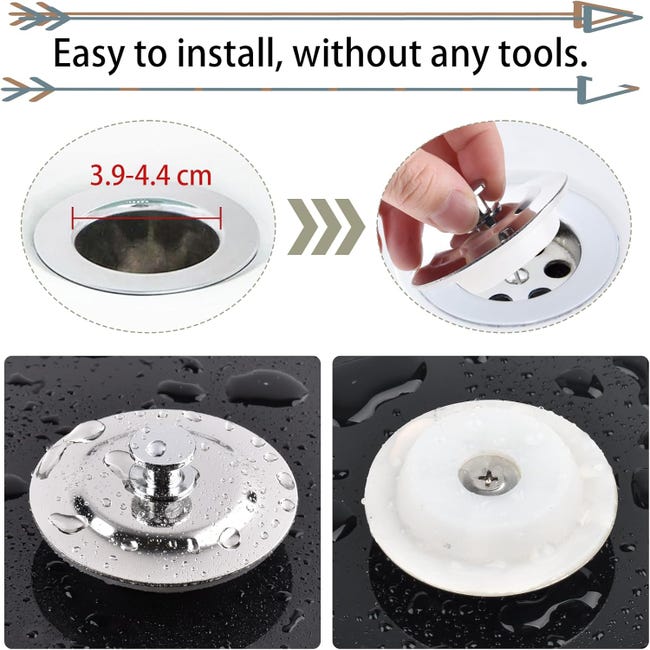 Tappo Universale Per Lavabo E Vasca In Acciaio Inox - Adatto A Scarichi Da 40-45 Mm
