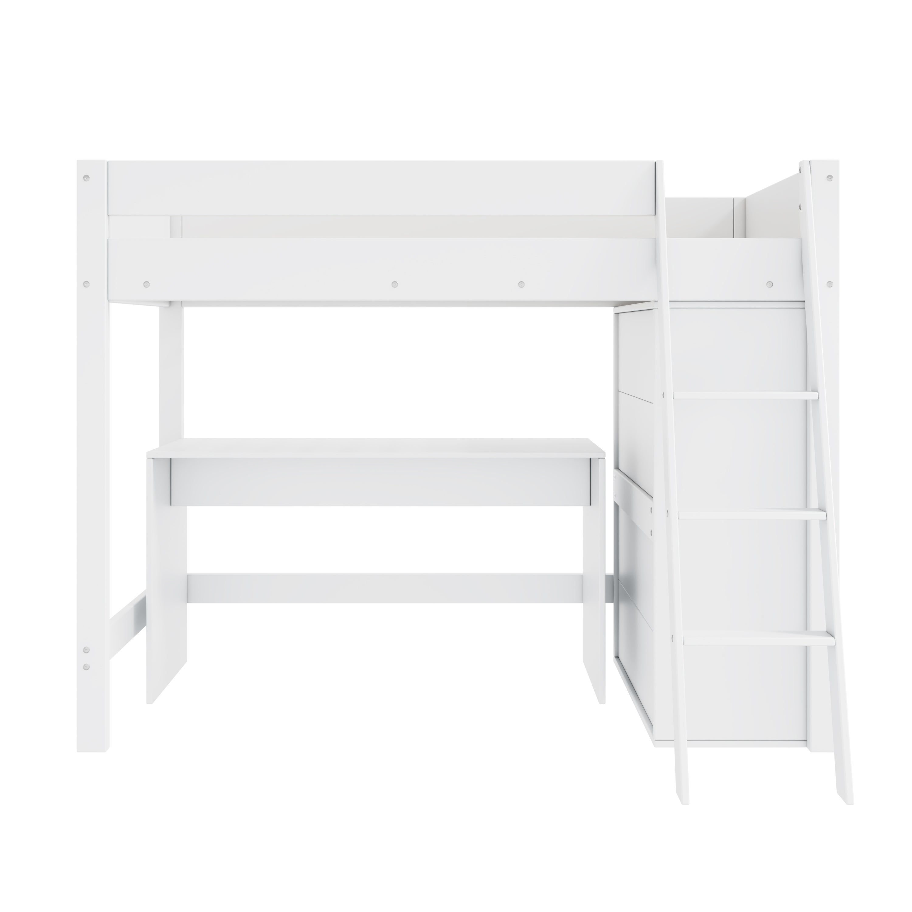 Lit mezzanine 90x200cm en bois - avec bureau et armoire modulable - Blanc - 8
