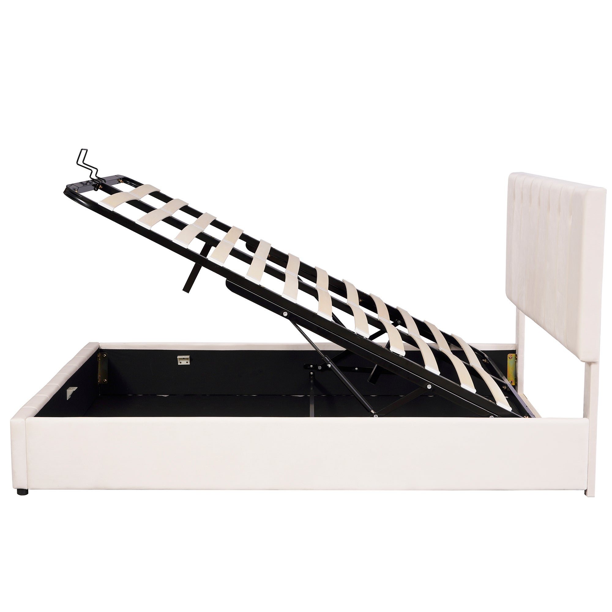 Cama contenedor con cabecero ajustable y almacenaje - 140 x 200 cm - terciopelo - somier de láminas - blanco - 4