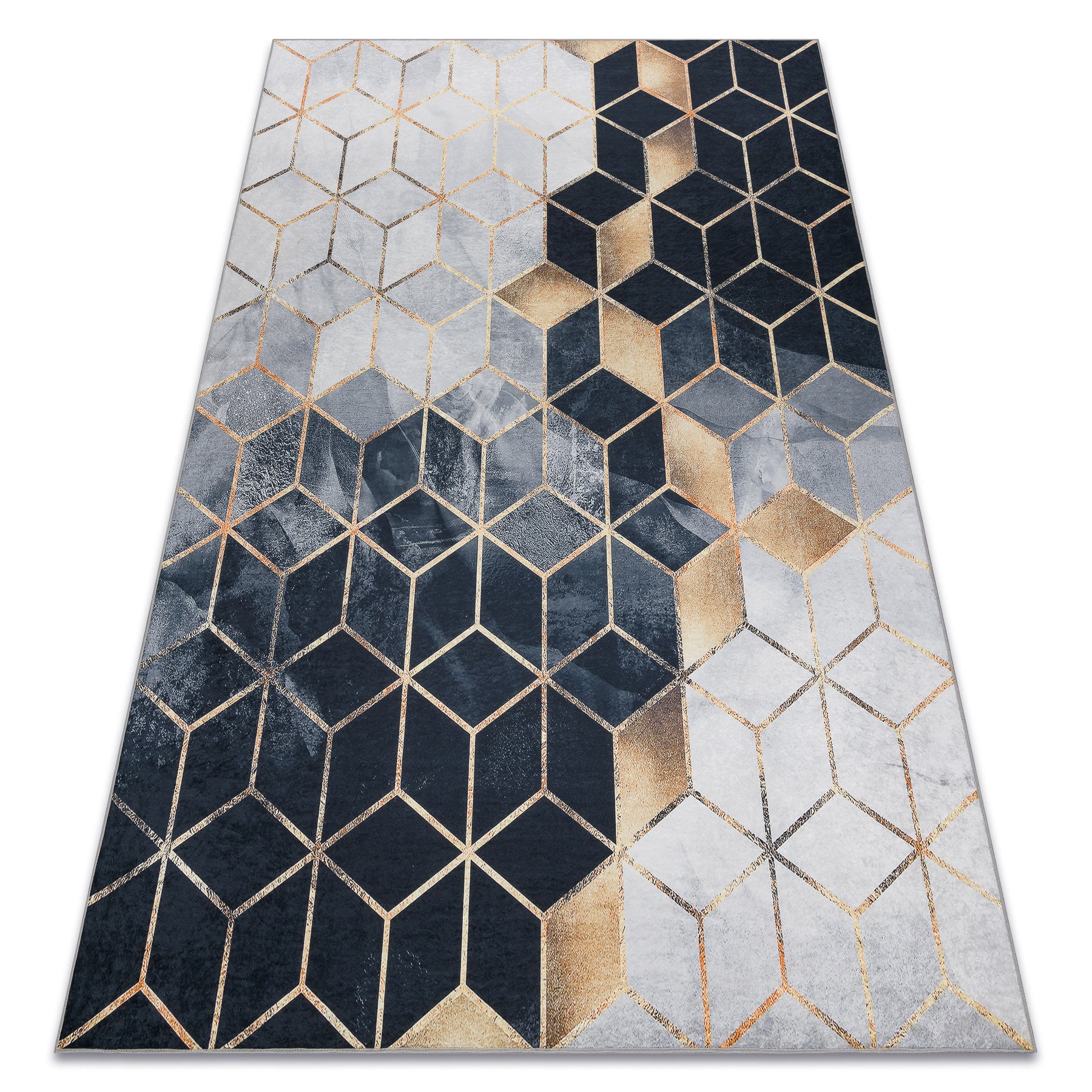 Dywan do prania ANDRE 1171 Kostka, geometryczny antypoślizgowy - czarny / złoty 80x150 cm