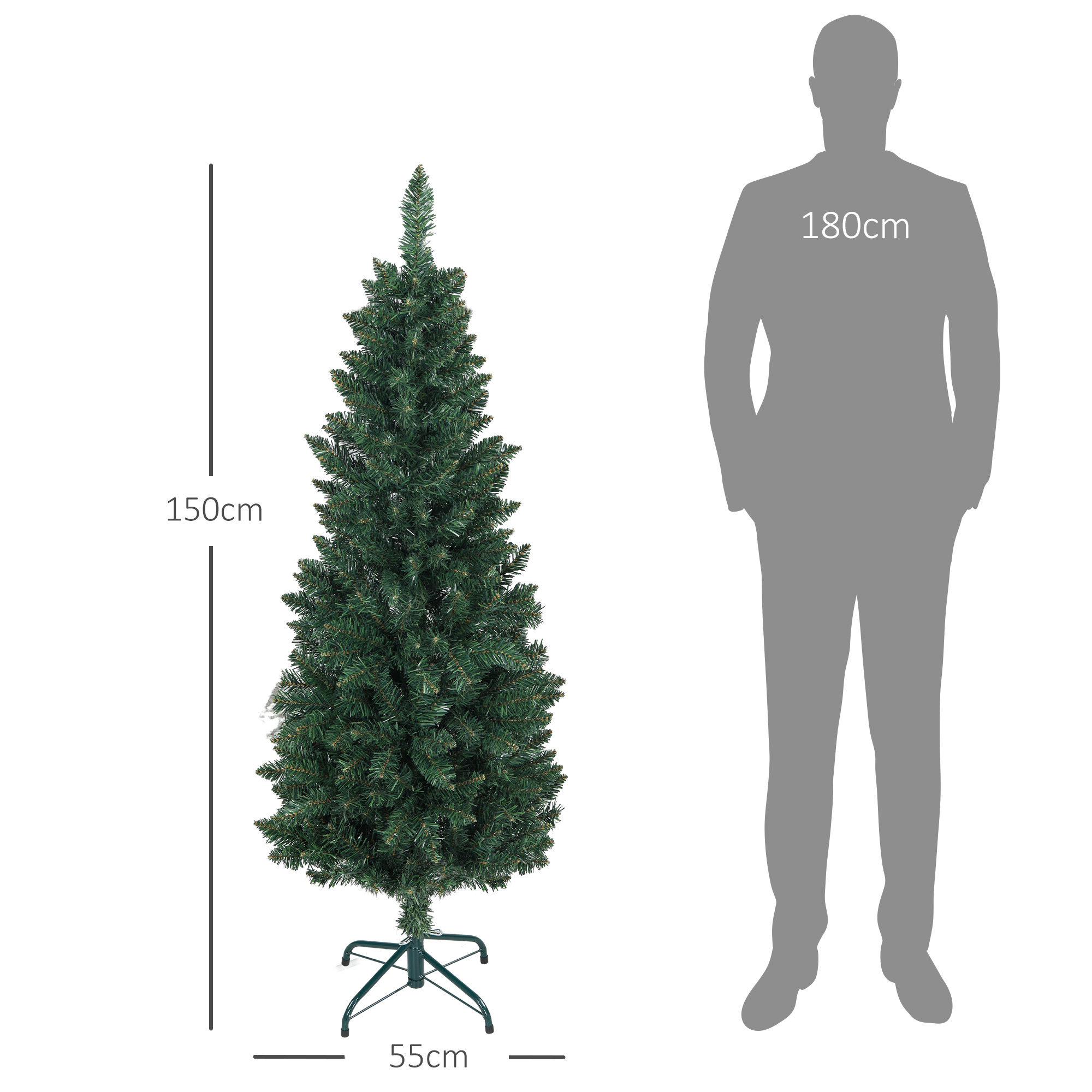 Árbol de Navidad HOMCOM Plástico, Metal Verde 55x55x150 cm - 4