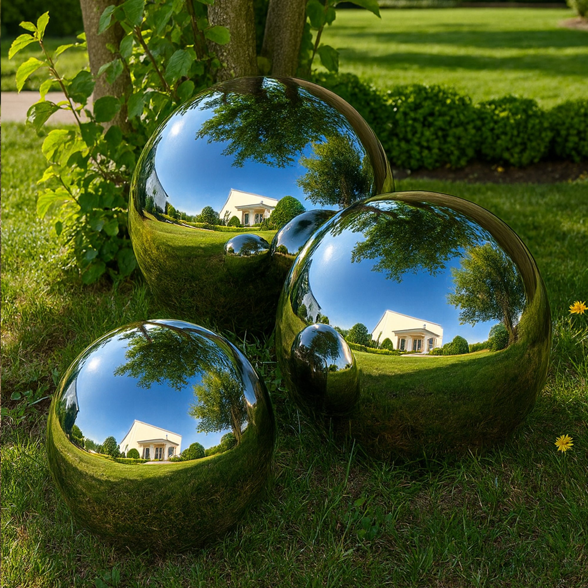 Köhko zestaw 3 polerowanych kul ogrodowych wykonanych z wysokiej jakości stali nierdzewnej 30, 40 i 50 cm kule dekoracyjne