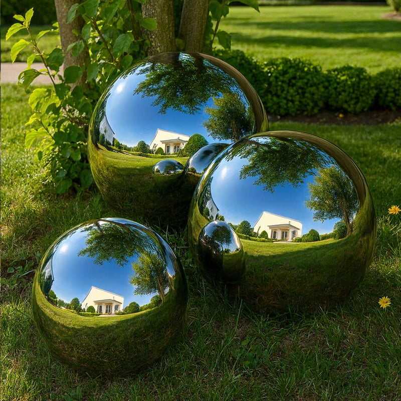 Köhko zestaw 3 polerowanych kul ogrodowych wykonanych z wysokiej jakości stali nierdzewnej 30, 40 i 50 cm kule dekoracyjne
