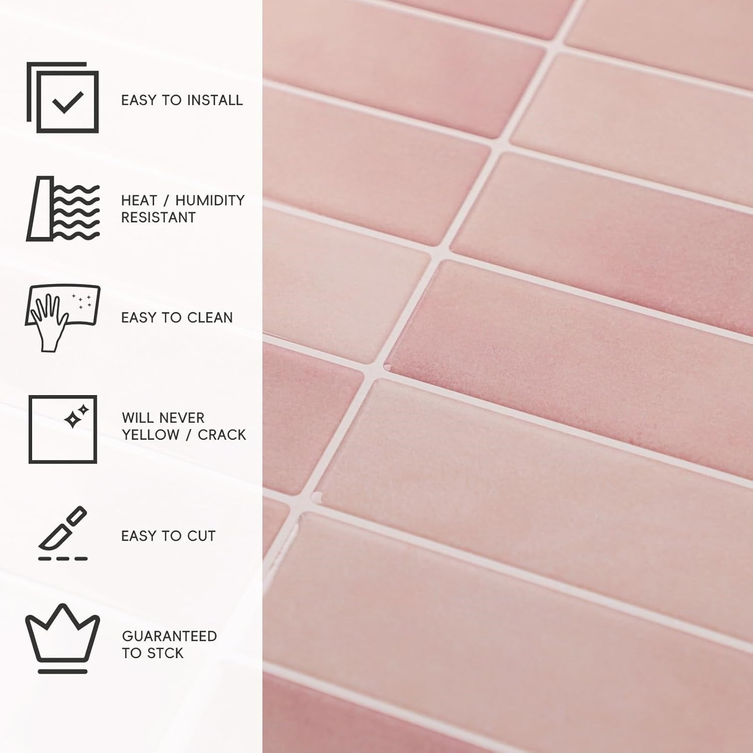 Crédence adhésive pour cuisine et salle de bain, sticker carrelage mural, carreaux rose autocollants, lot de 5 feuilles, 29 x 22.86 cm - 7