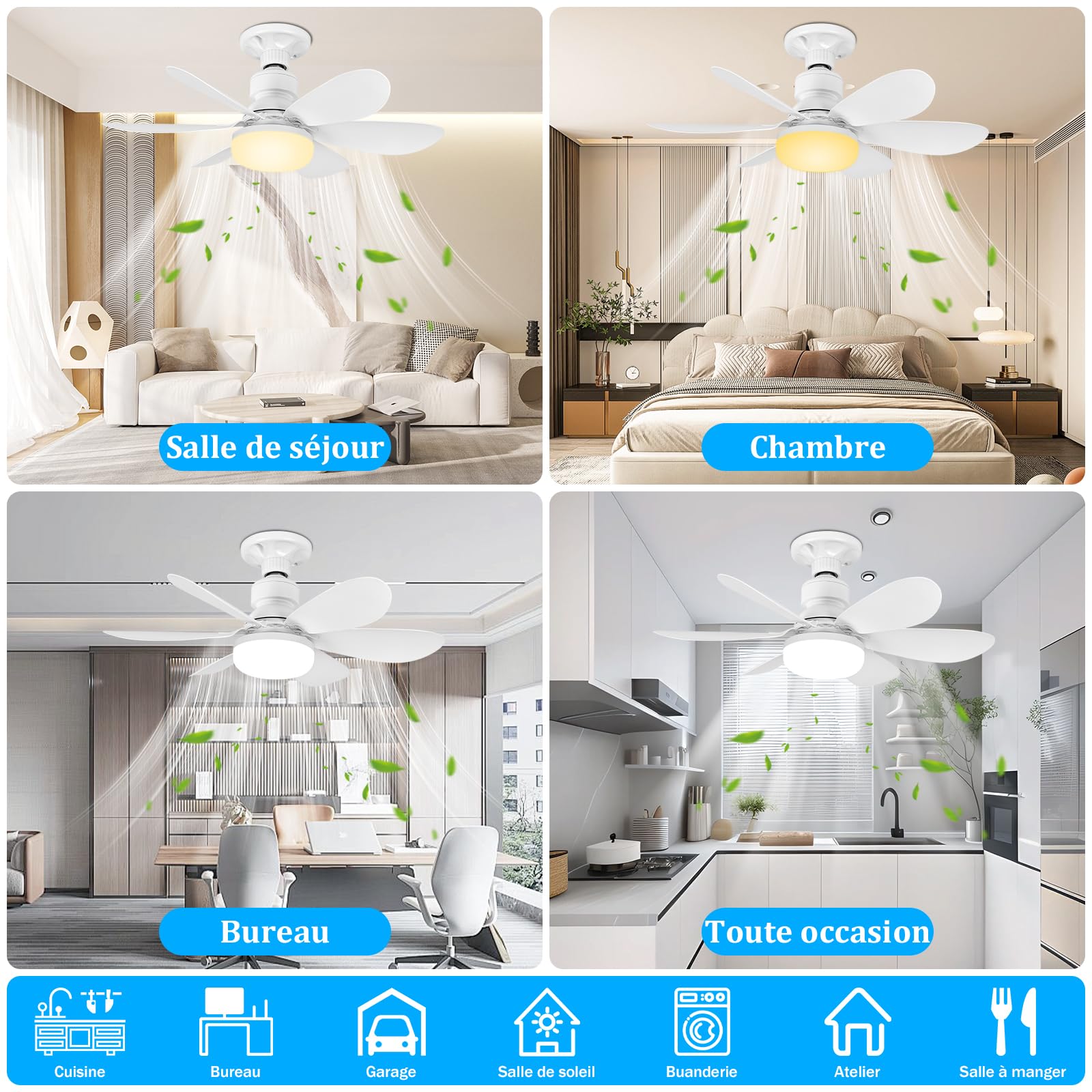 200pcsVentilateur de Plafond avec Lumière et Telecommande, LED Ventilateur Dimmable Plafonnier avec 40W E27 Lampe Intégrée, 6 Pales, 3 Vitesses(Blanc) - 8