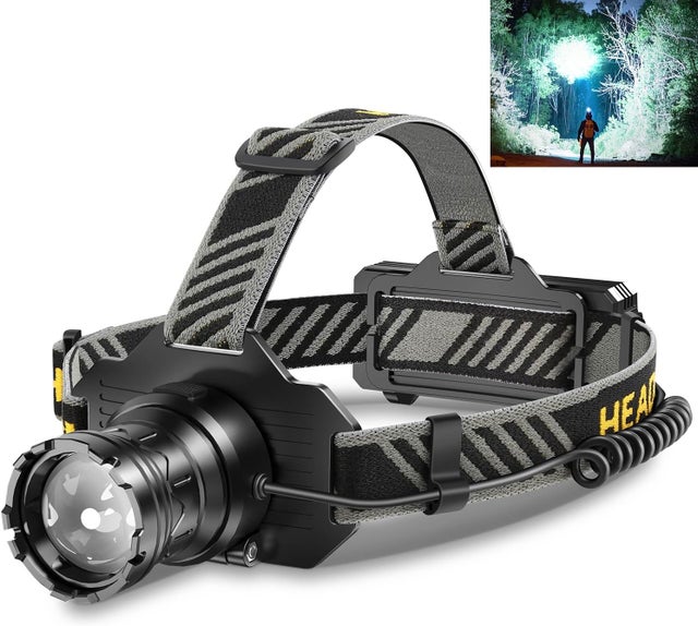 Nouvelle Lampe Frontale 2025 100000 Lumens - Zoom Variable, IPX7, Rechargeable, Tactile - Pour Running, Pêche, Camping (Noir) Classe A+++