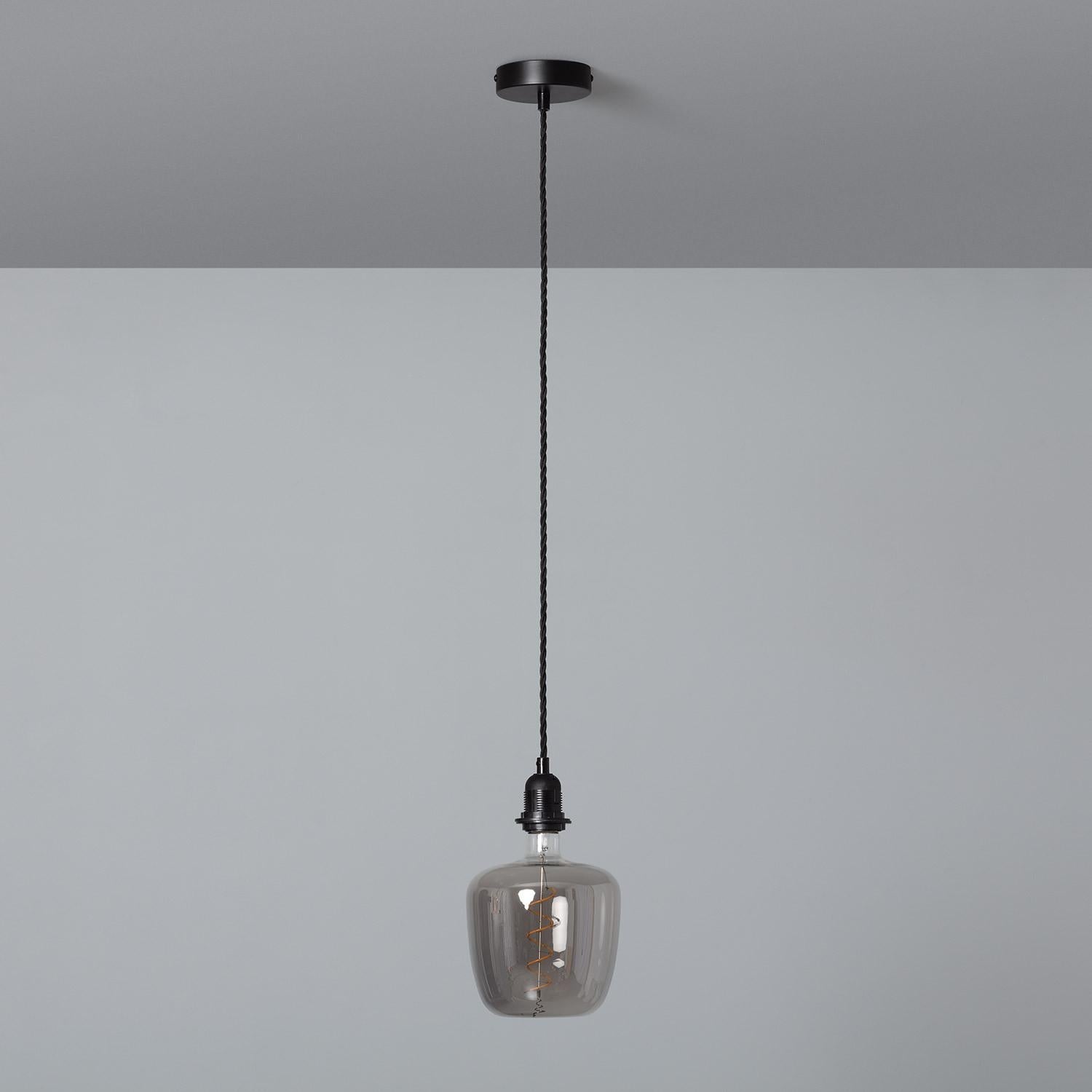 Support à Douille pour Lustre Suspension avec Câble Textile Tressé Noir, Noir, Textile, E27, IP20 - 3