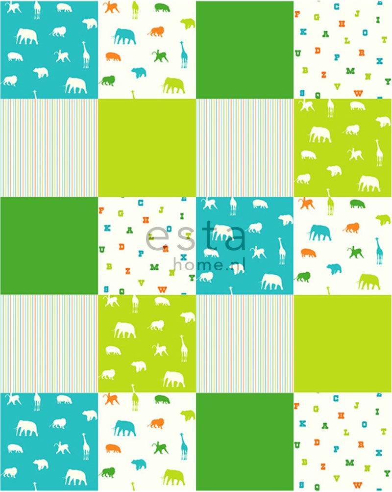 Tapeta XL Zwierząt limonkowej zieleniIturkusowym - 20 behangtegels van 53 x 53 cm - ESTAhome