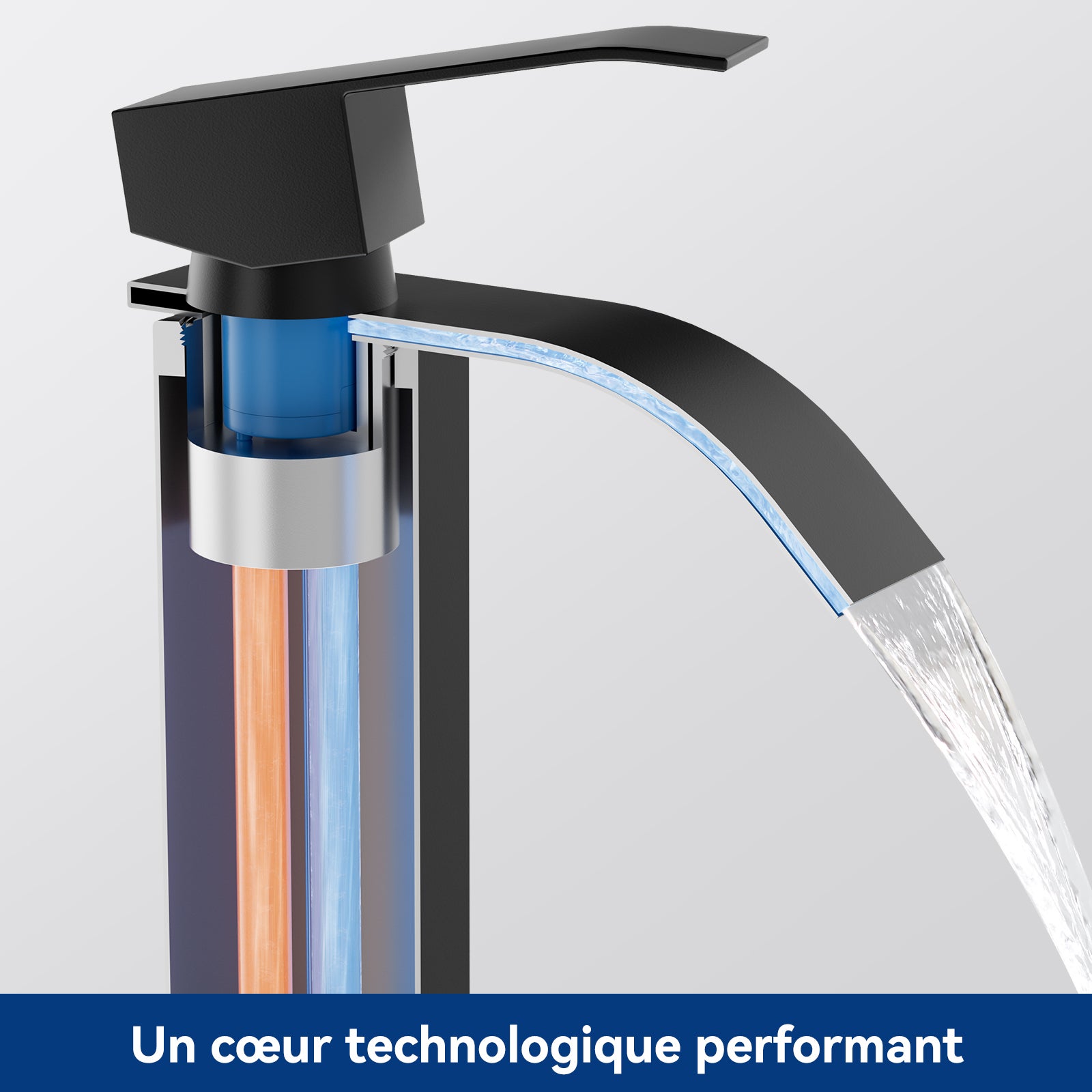 Robinet salle bain noir levier unique eau chaude/froide mitigeur lavabo robinet lavabo avec 2 tuyaux mitigeur salle de bain - 4