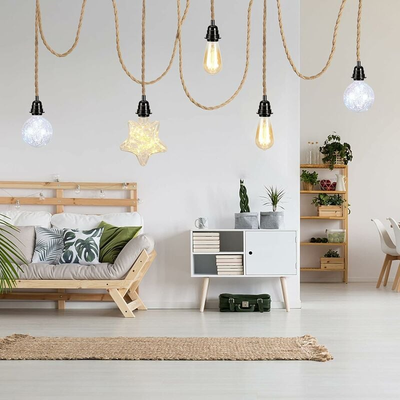 Câble électrique en lin à 2 conducteurs de 4,5 m, avec douille E27 et interrupteur, pour lampe DIY (sans ampoule) - 4