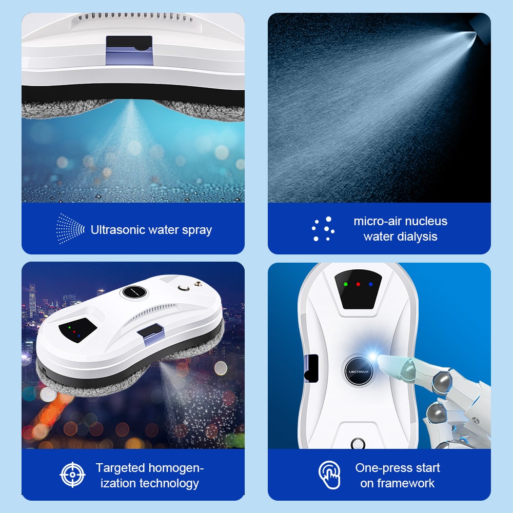 LIECTROUX YW610 – Robot Limpiacristales Inteligente con Depósito de Agua 30 ml, Alto Rendimiento + 10 Paños Incluidos - 7