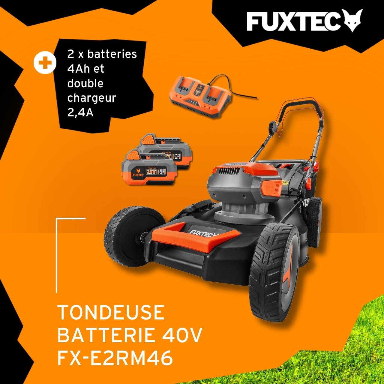 FUXTEC Tondeuse à Gazon Batterie Autotractée 40V (2x20V) 46 cm – Mulching, Éjection Latérale, 2 Batteries Li-Ion 4Ah – FX-E2RM46 - 2