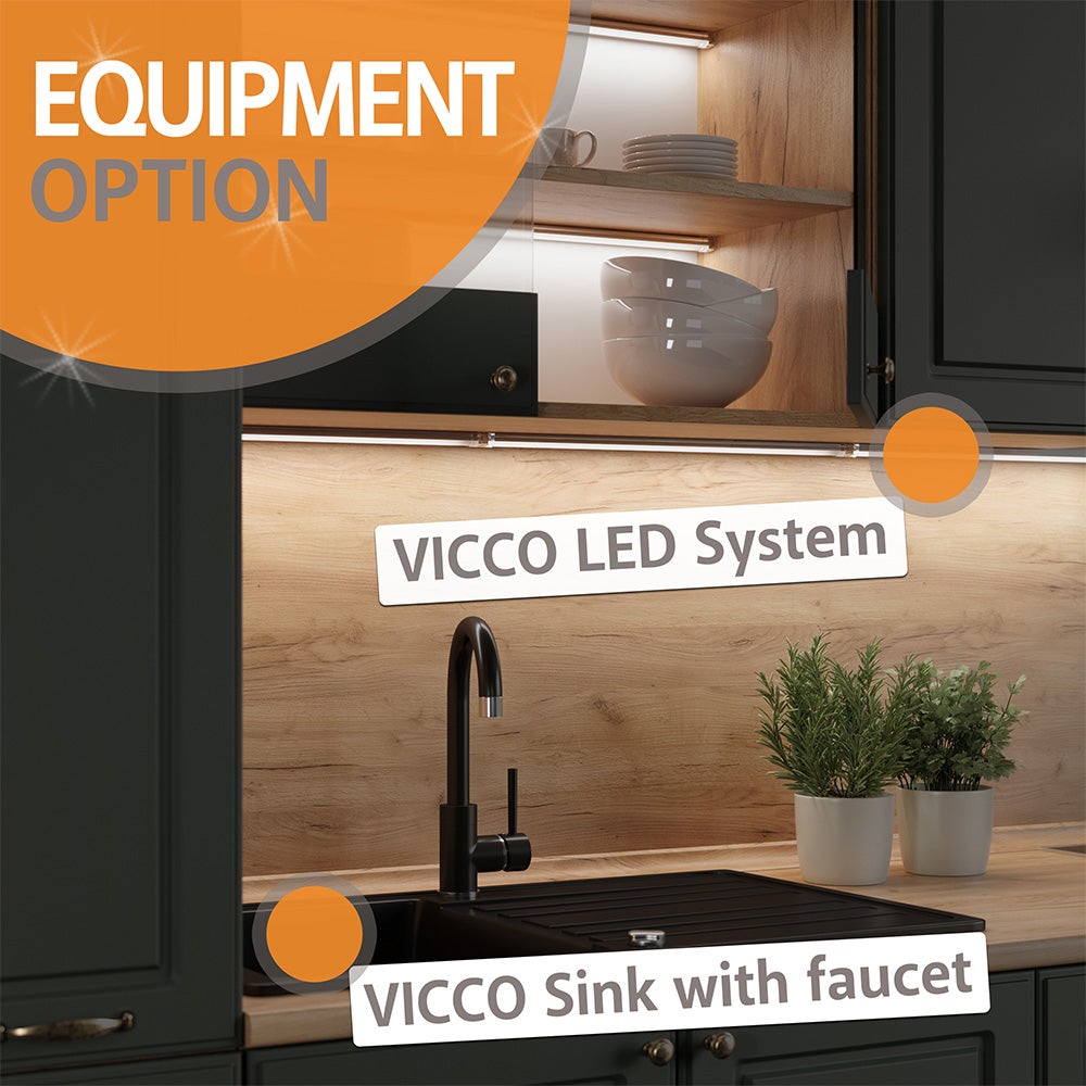 Vicco Cuisine en angle R-Line, Chêne doré/anthracite, 247x46cm sans PT - 9