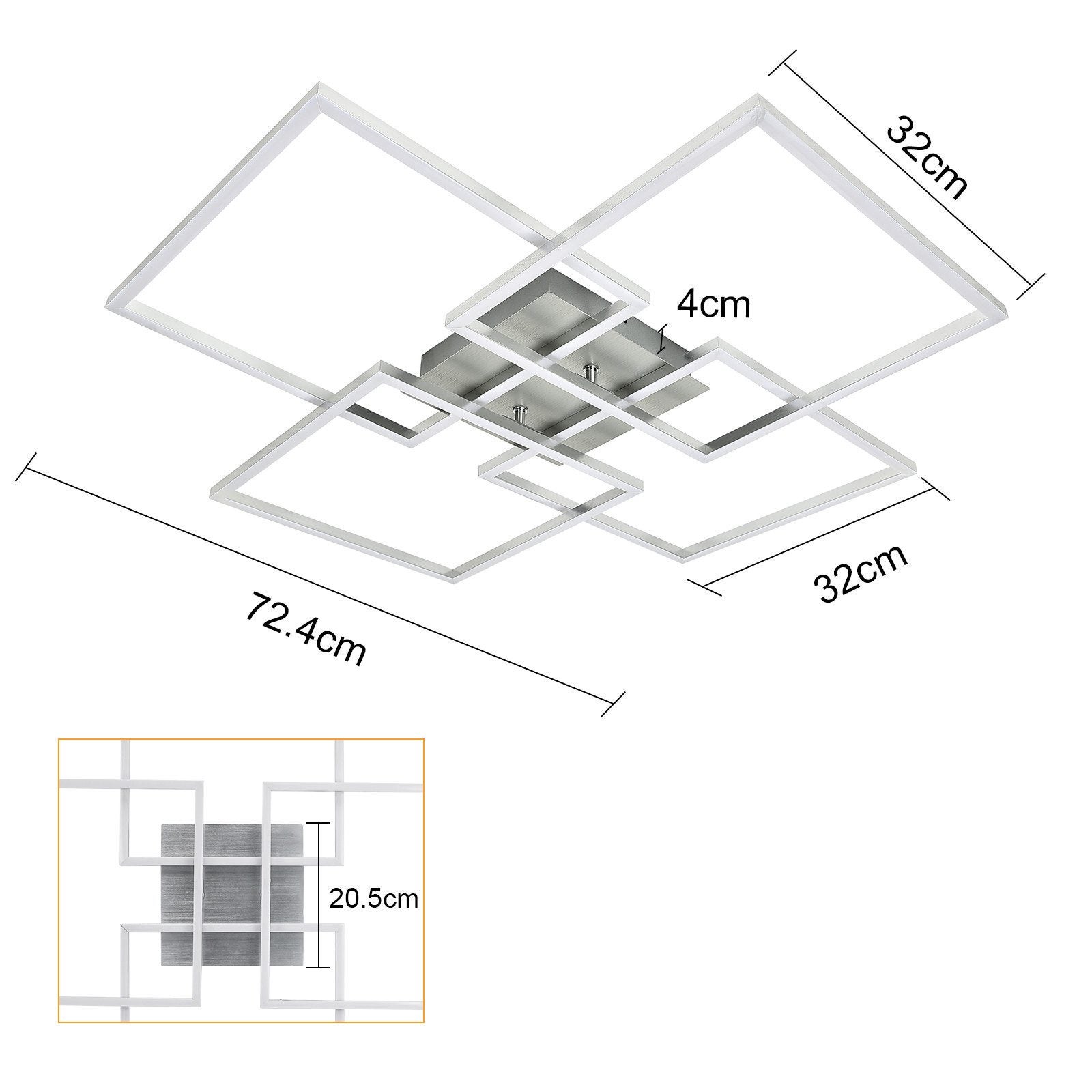 ZMH Ściemnialna srebrna geometryczna lampa sufitowa LED do sypialni 64 cm 36 W do salonu - 4