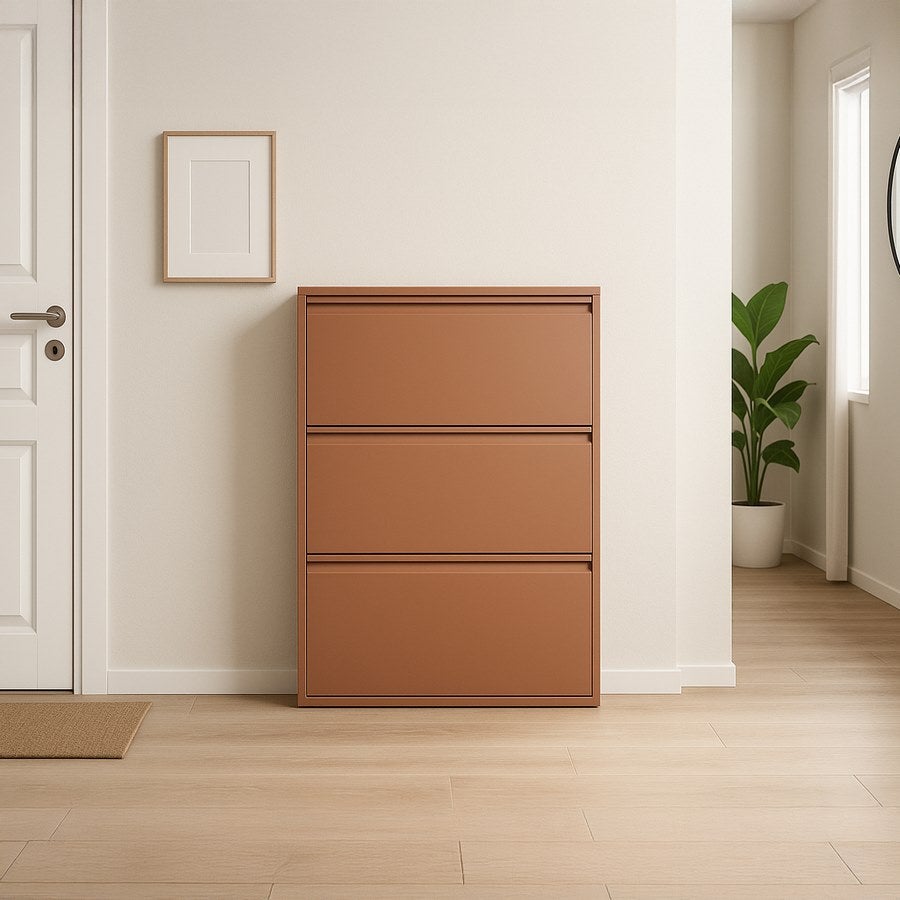 Meuble à chaussures 3 portes en métal, brique, 80x14,2x103,2 cm - 2