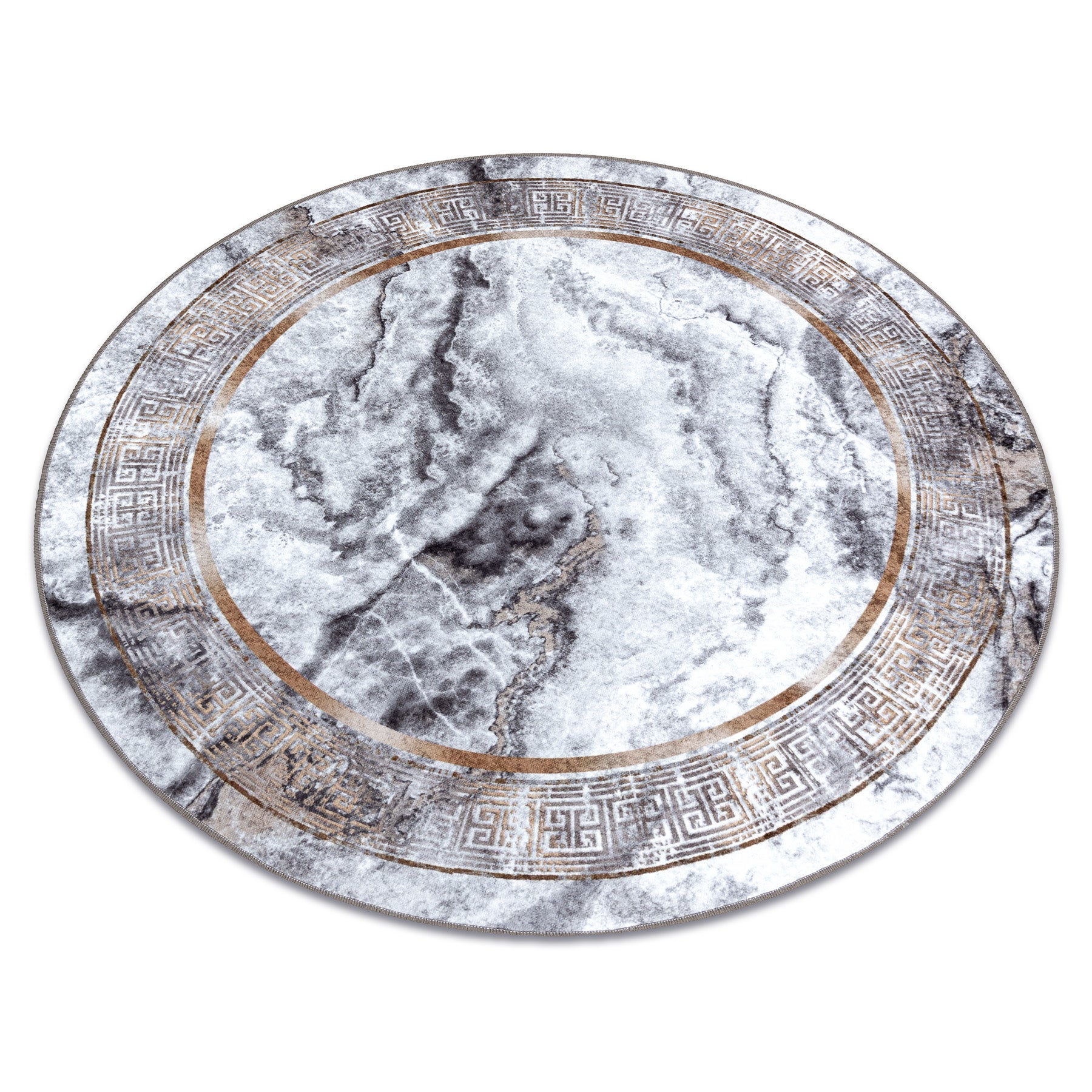 Alfombra lavable miro 51199.805 circulo mármol, griego antideslizante - gris / dorado circulo 200 cm
