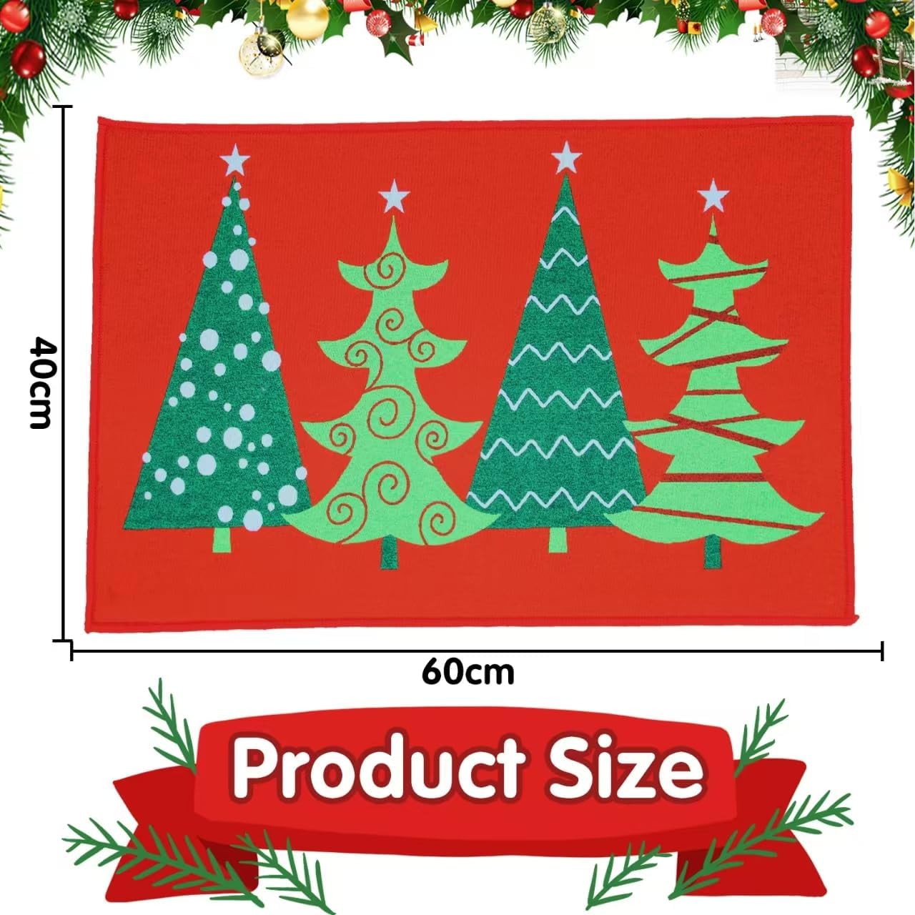 Paillasson De Noël 60x90cm - Motif Père Noël Et Élan,Tapis De Porte Antidérapant Pour Entrée,Cuisine, Salle De Bain Décoration Fête - Maison