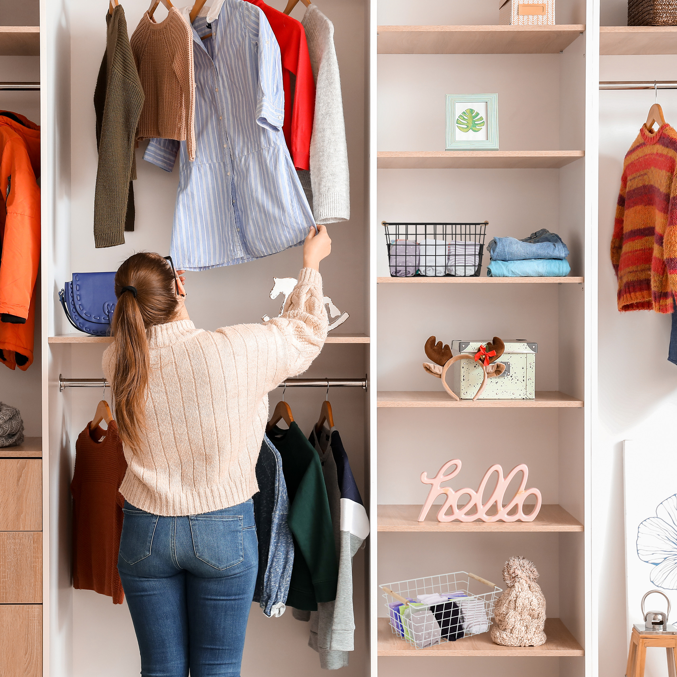 3x Cestino Metallico, Manici in Legno, Rettangolare, Design a Rete Vestiti Accessori HxLxP 16 x 31 x 21 cm, Nero - 3