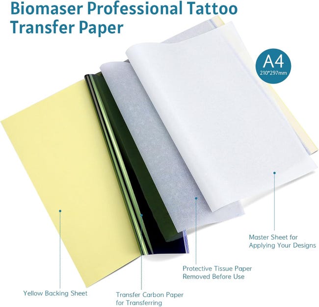 TATELF Carta Transfer per Tatuaggi 40 Fogli A4 4 Strati per Stampante, Stencil Termico e Kit Tattoo TATELF Carta Transfer per Tatuaggi 40 Fogli A4 4 Strati per Stampante, Stencil Termico e Kit Tattoo