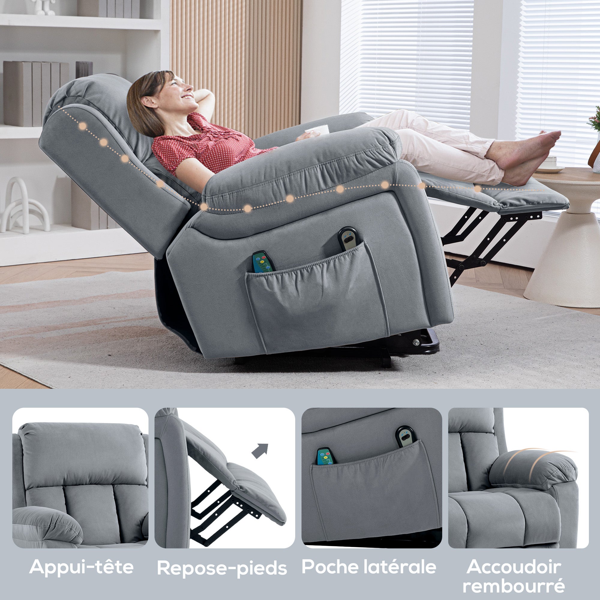 Fauteuil relax électrique tissu polyester 1 place HOMCOM - 9