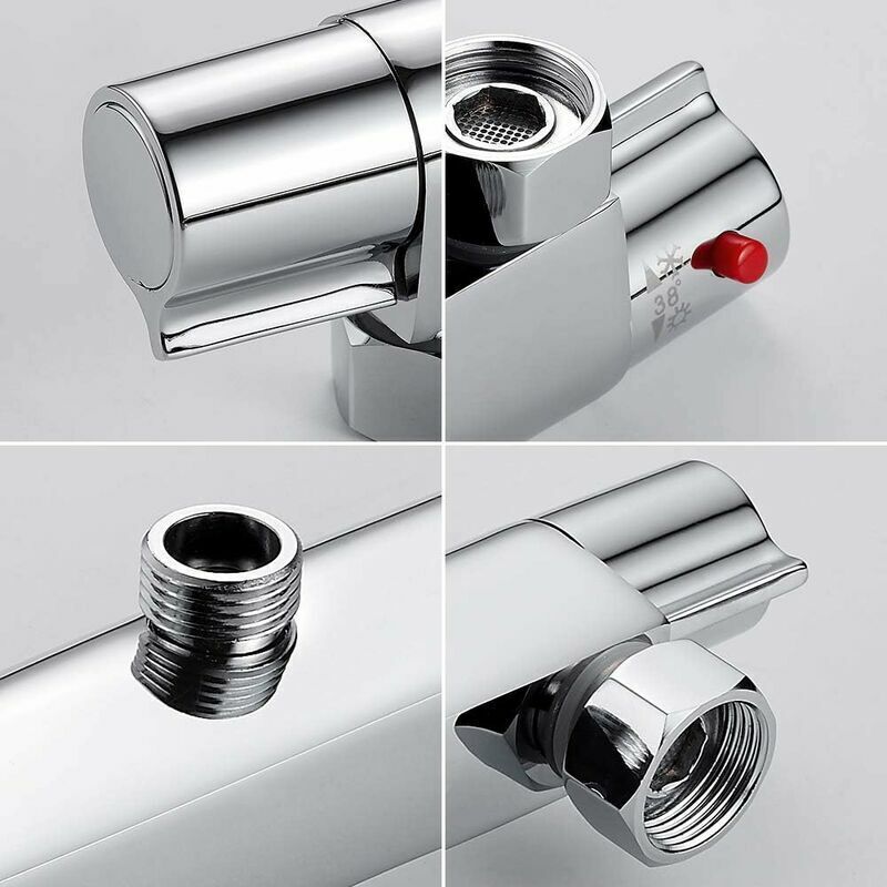 Mitigeur Thermostatique Douche/Baignoire, 2 Sorties Haut/Bas, Laiton Chromé Anti-Brûlure - 2