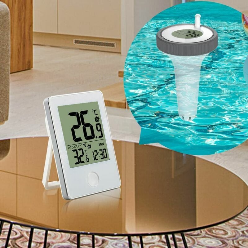 Thermomètre à flotteur sans fil à liaison radio, thermomètre de température de l'eau avec récepteur numérique - 2